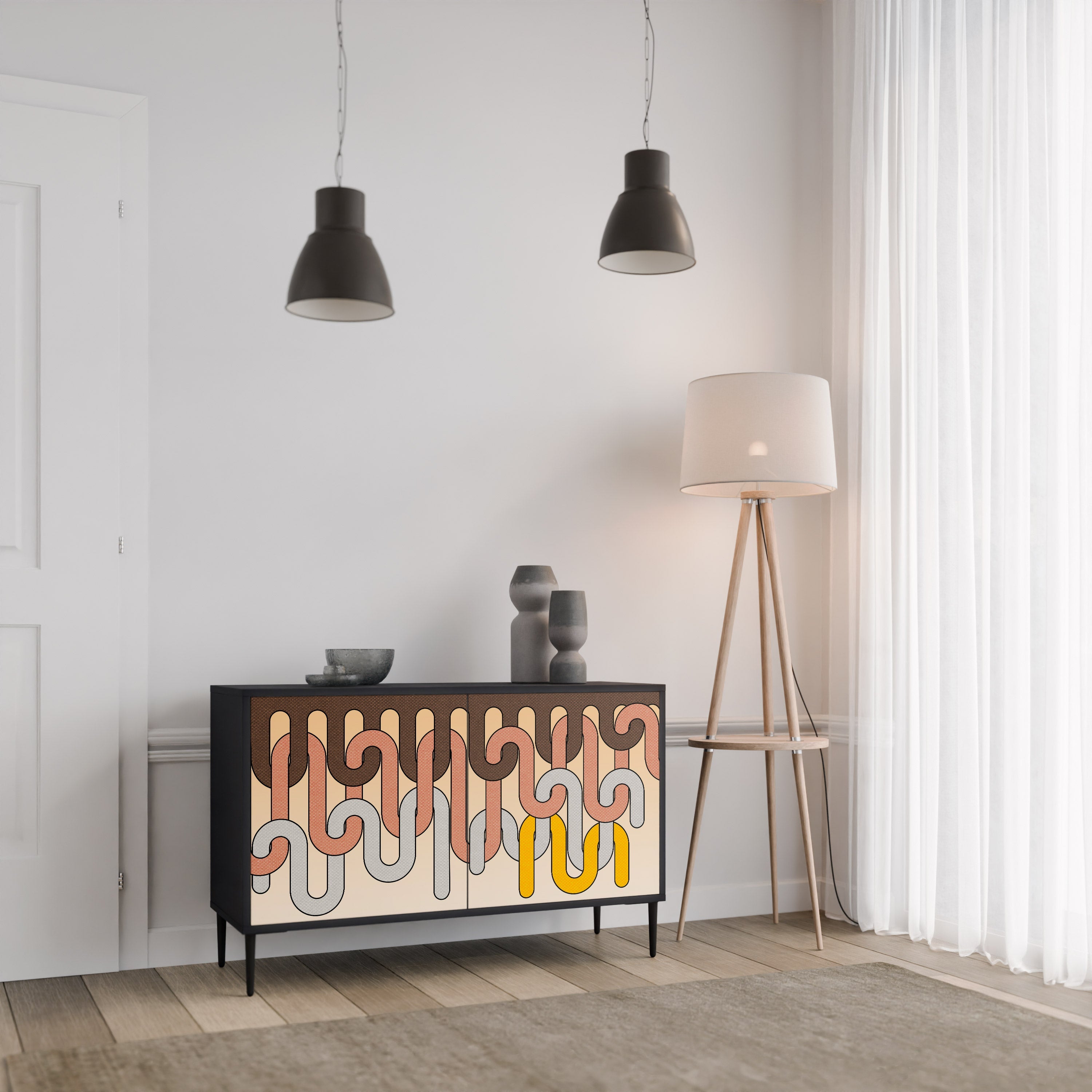 COLORFUL STRINGS 2-Door Sideboard in Black Finish