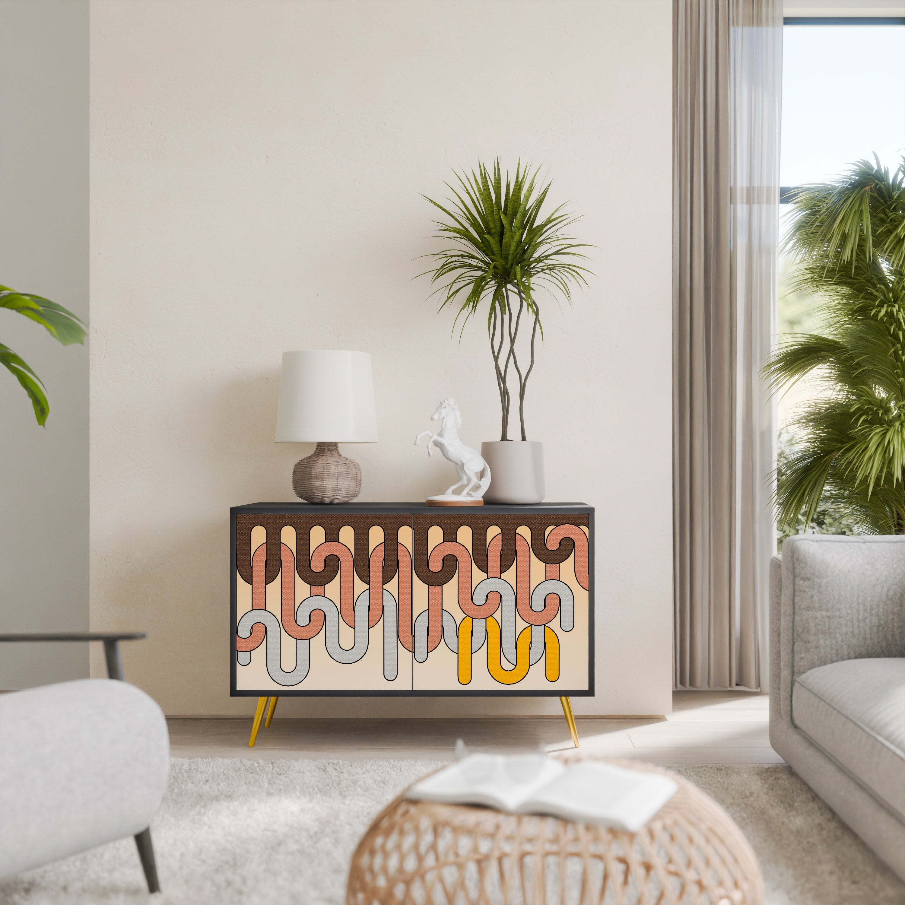 COLORFUL STRINGS 2-Door Sideboard in Black Finish