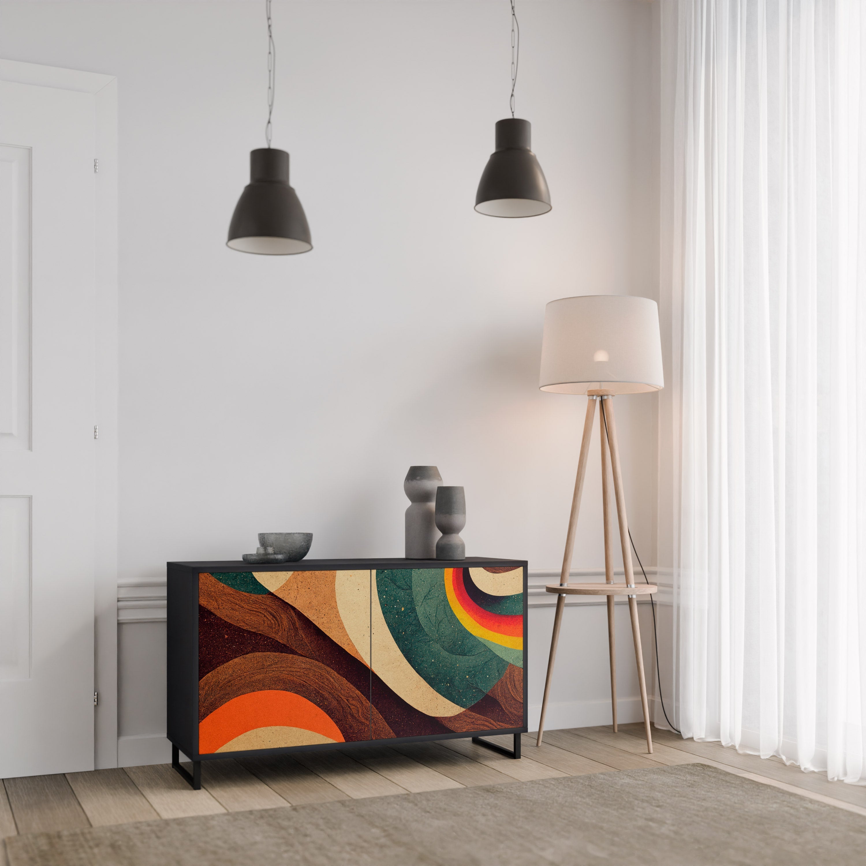 COLORFUL STRANDS 2-Door Sideboard in Black Finish