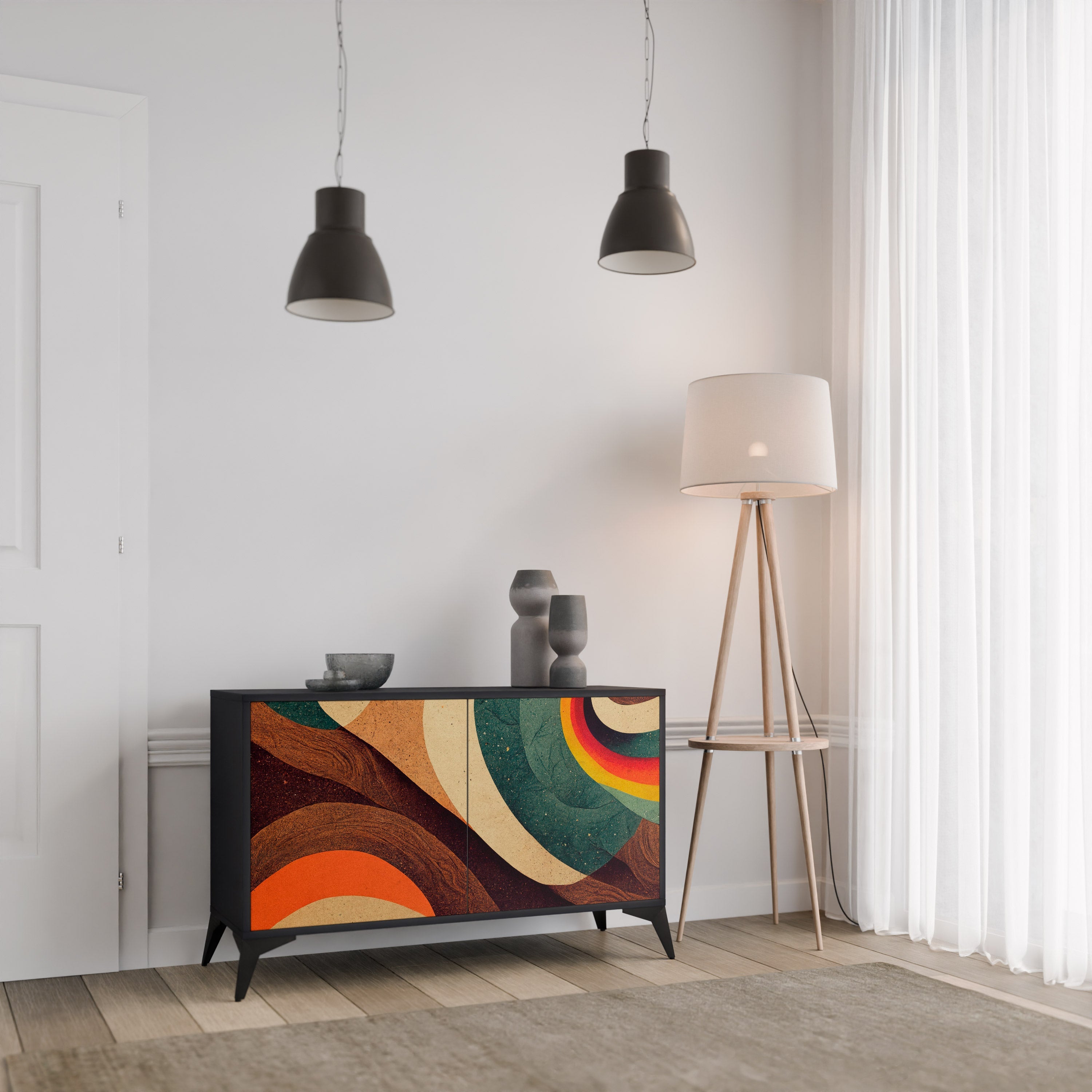 COLORFUL STRANDS 2-Door Sideboard in Black Finish