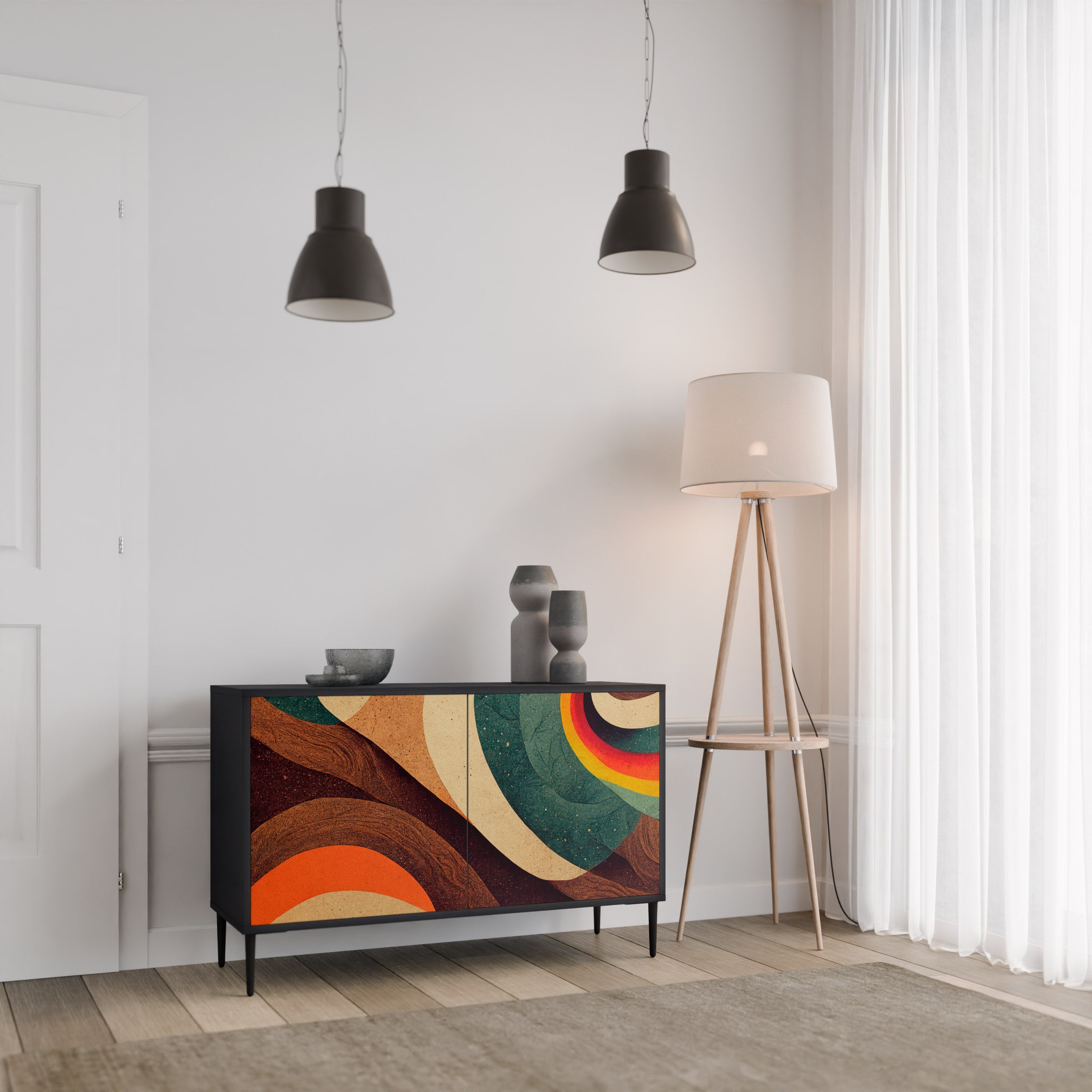 COLORFUL STRANDS 2-Door Sideboard in Black Finish