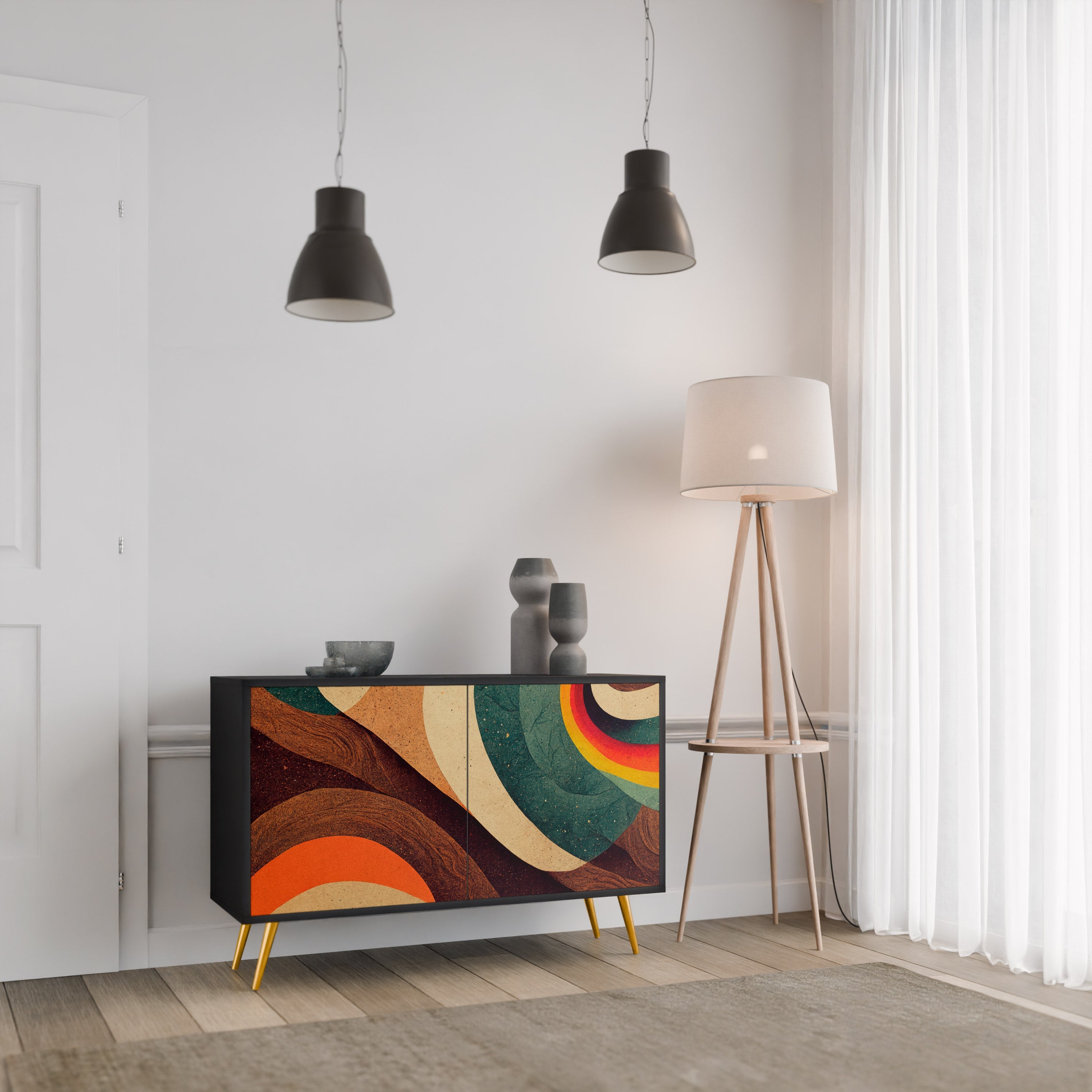 COLORFUL STRANDS 2-Door Sideboard in Black Finish