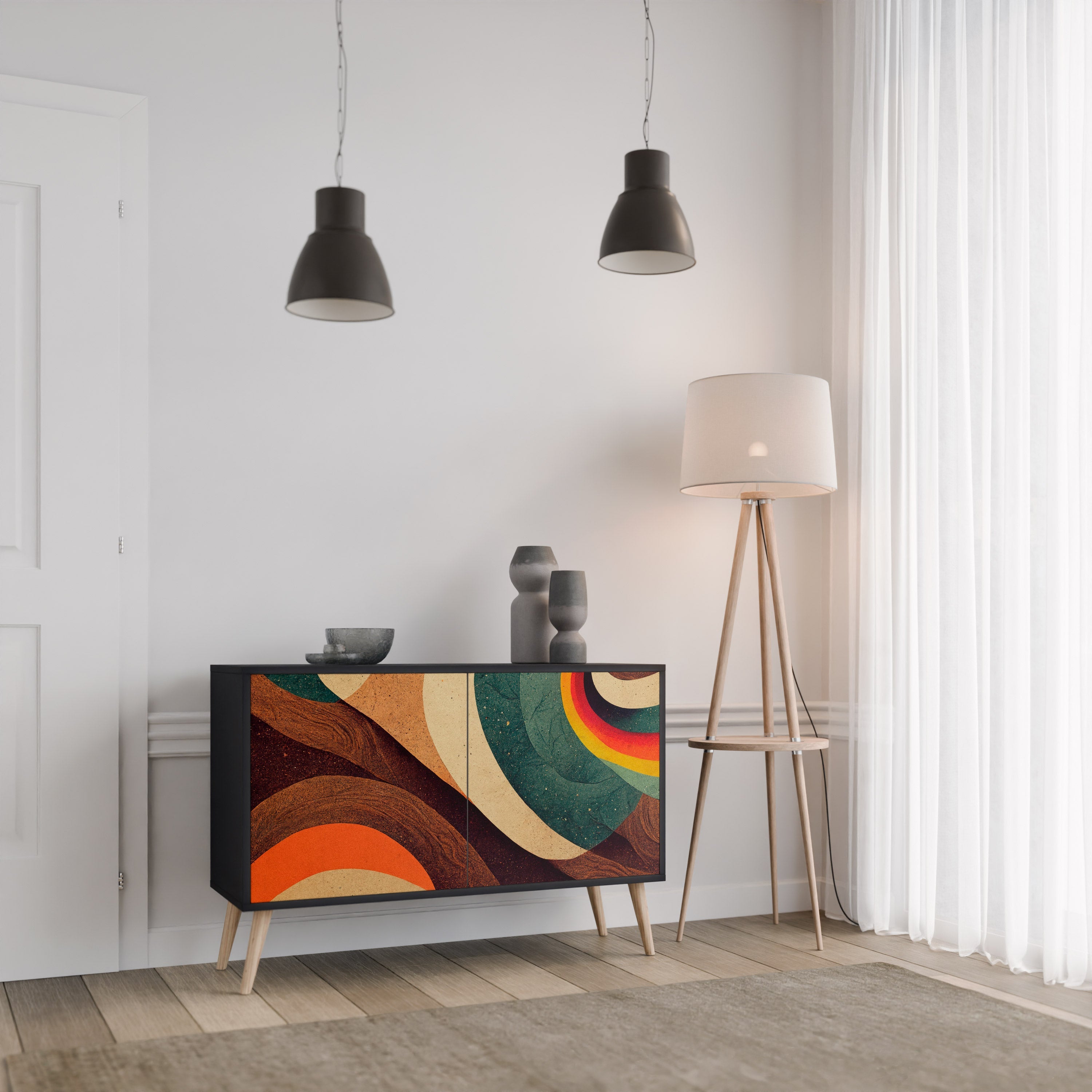 COLORFUL STRANDS 2-Door Sideboard in Black Finish