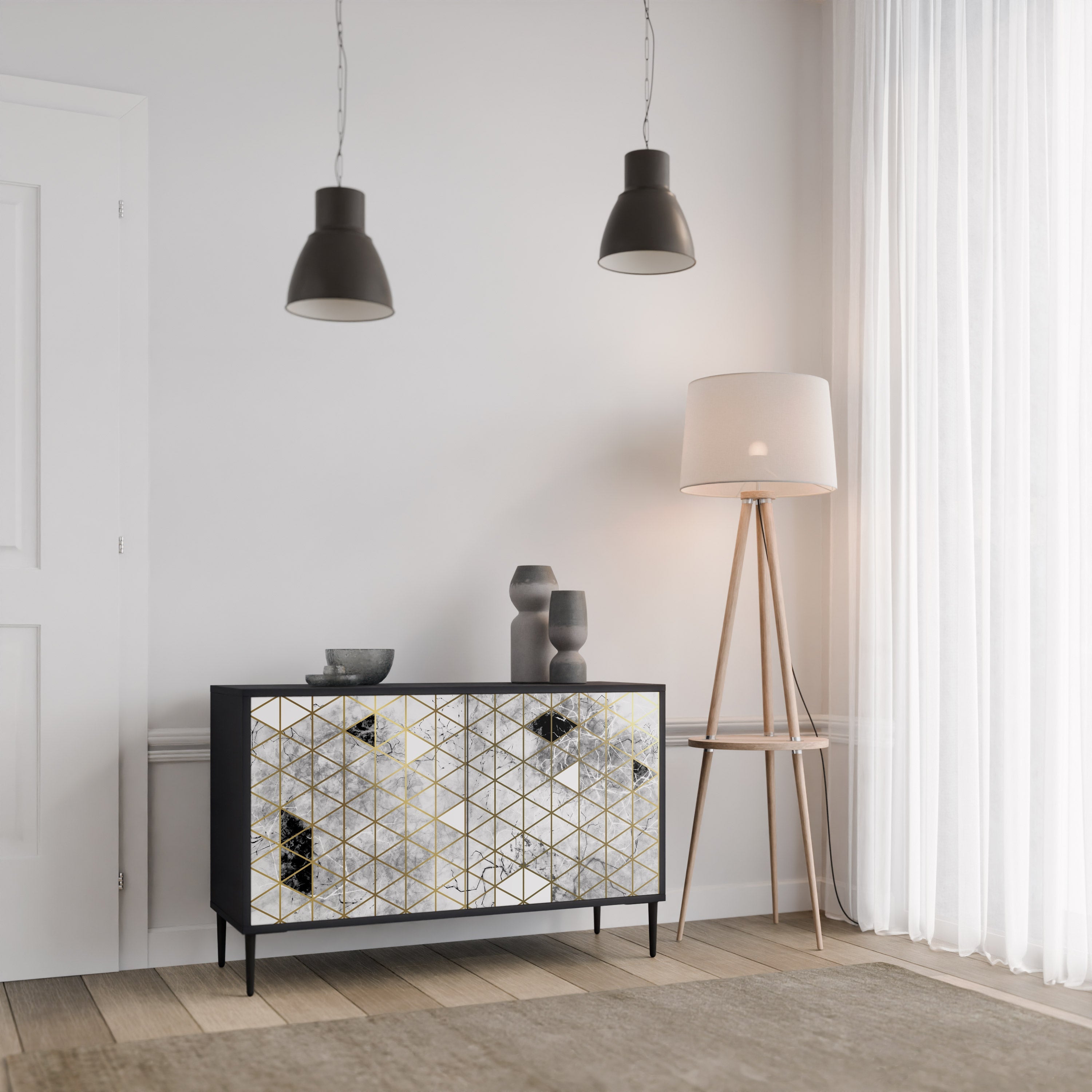 ASHEN ARIA 2-Door Sideboard in Black Finish