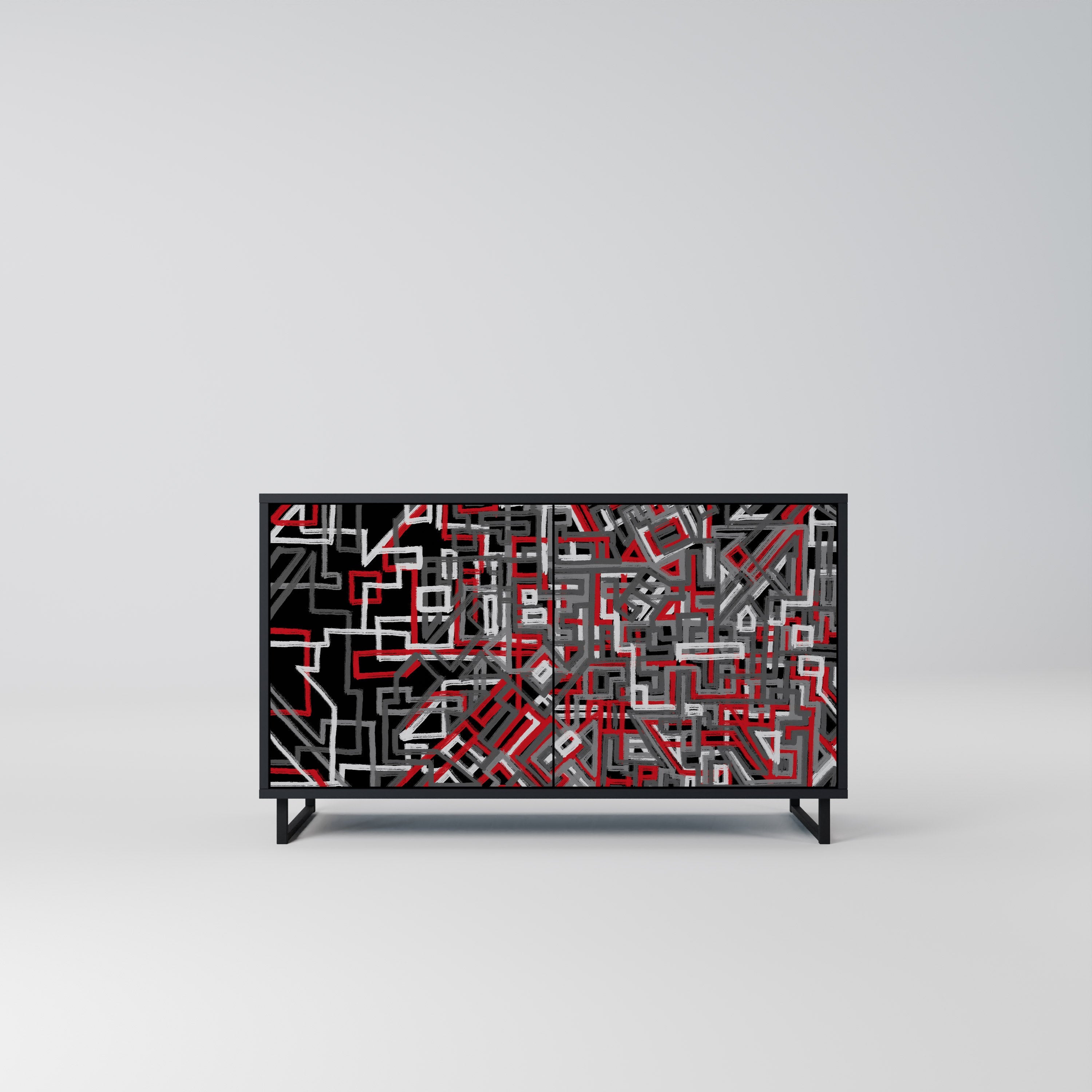 BROKEN LINES 2-Door Sideboard in Black Finish
