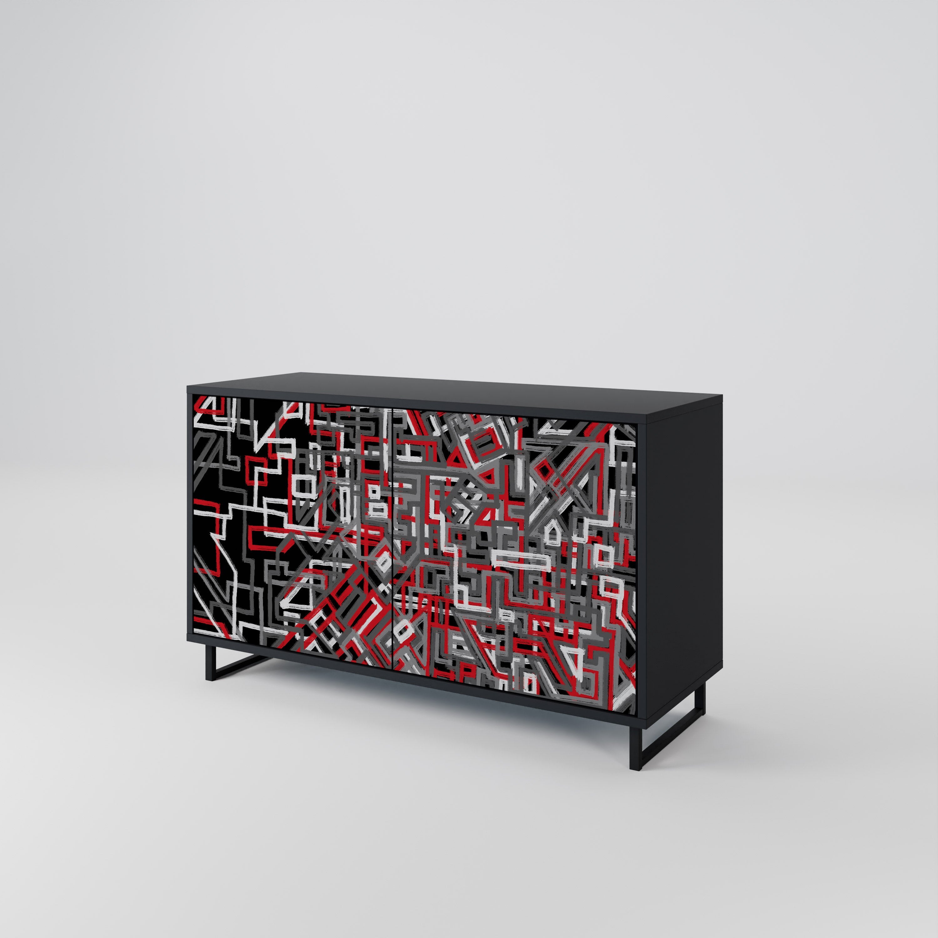 BROKEN LINES 2-Door Sideboard in Black Finish