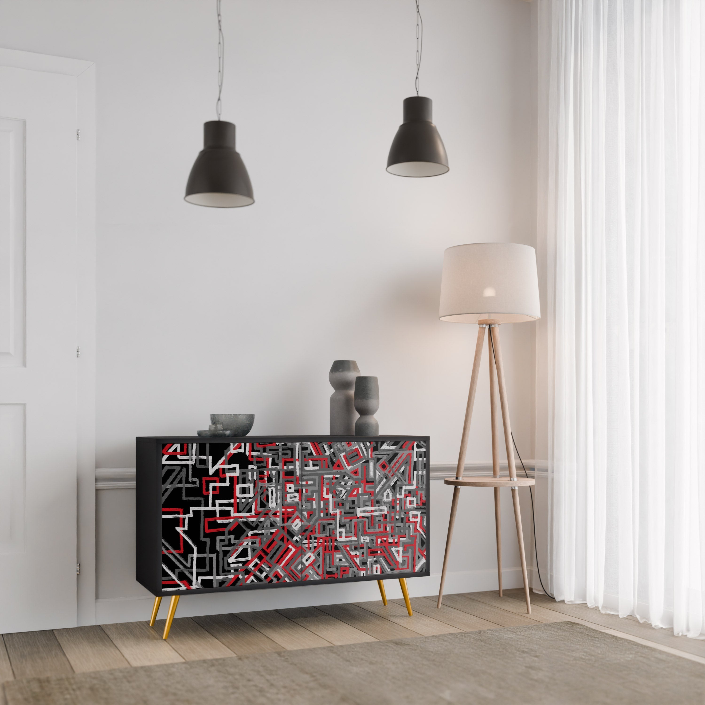 BROKEN LINES 2-Door Sideboard in Black Finish