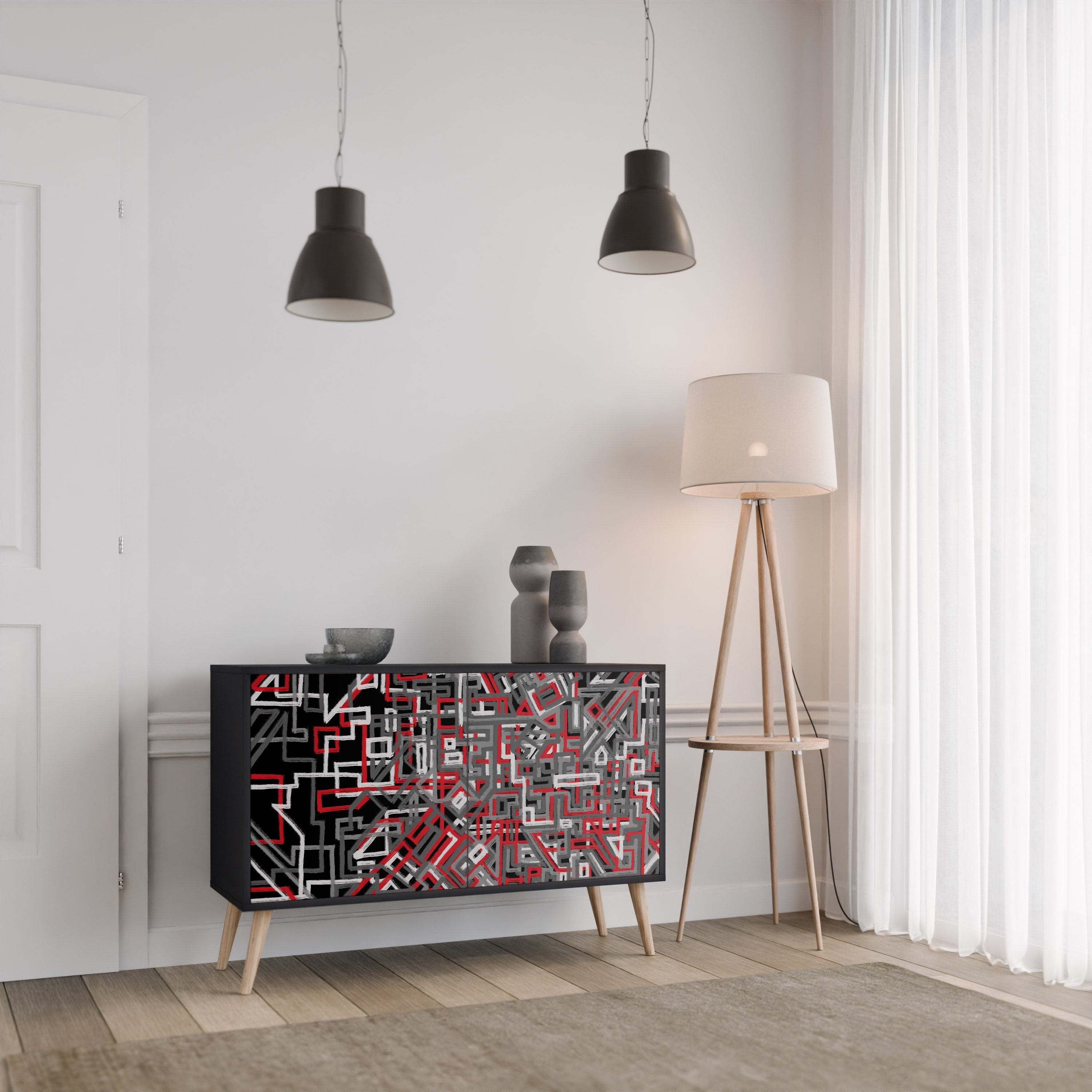 BROKEN LINES 2-Door Sideboard in Black Finish