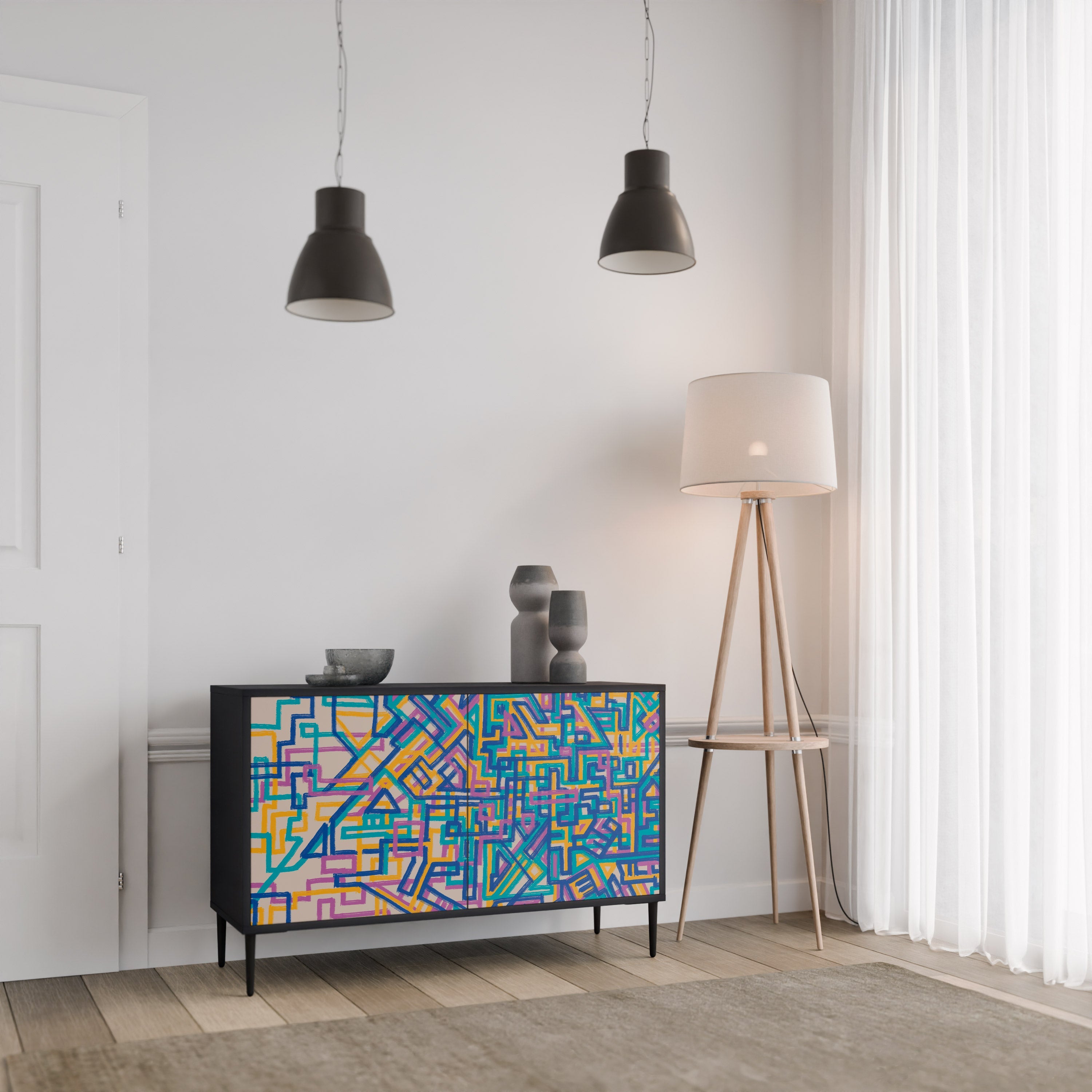MEMORIES MAP 2-Door Sideboard in Black Finish
