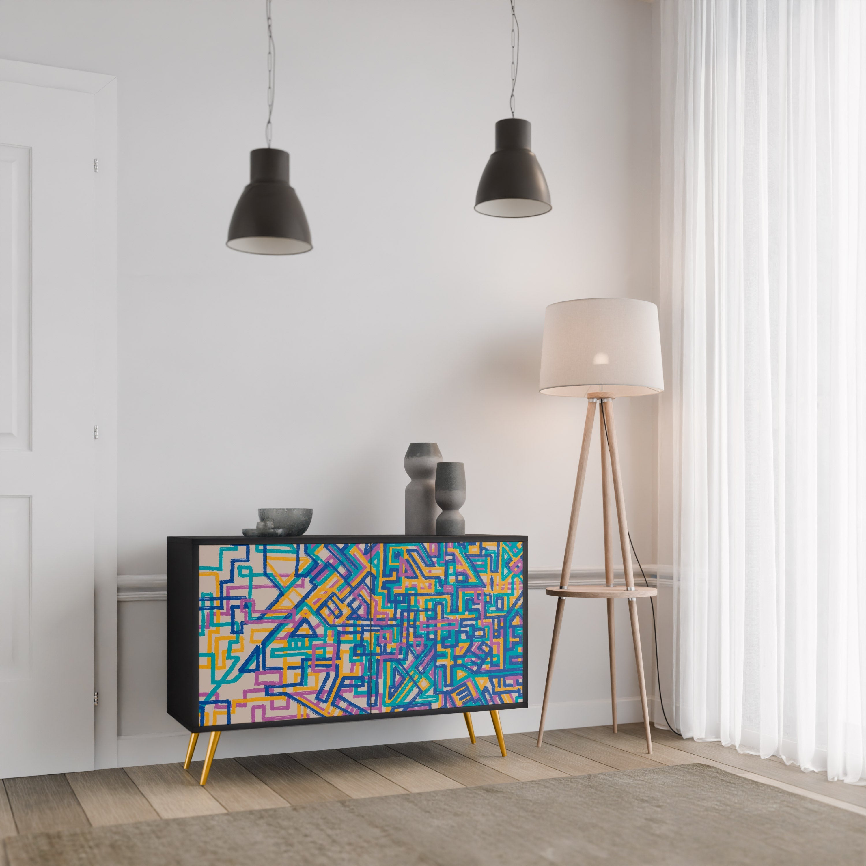 MEMORIES MAP 2-Door Sideboard in Black Finish