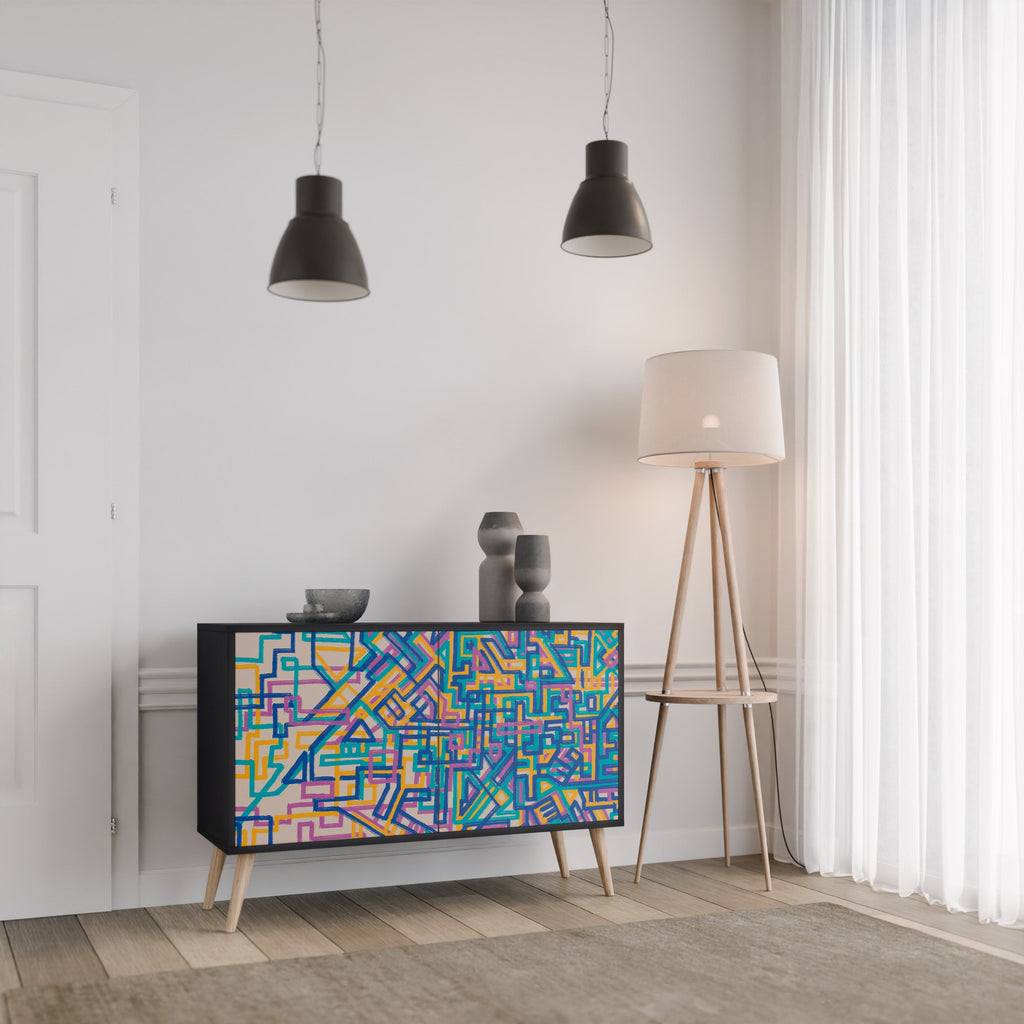 MEMORIES MAP 2-Door Sideboard in Black Finish