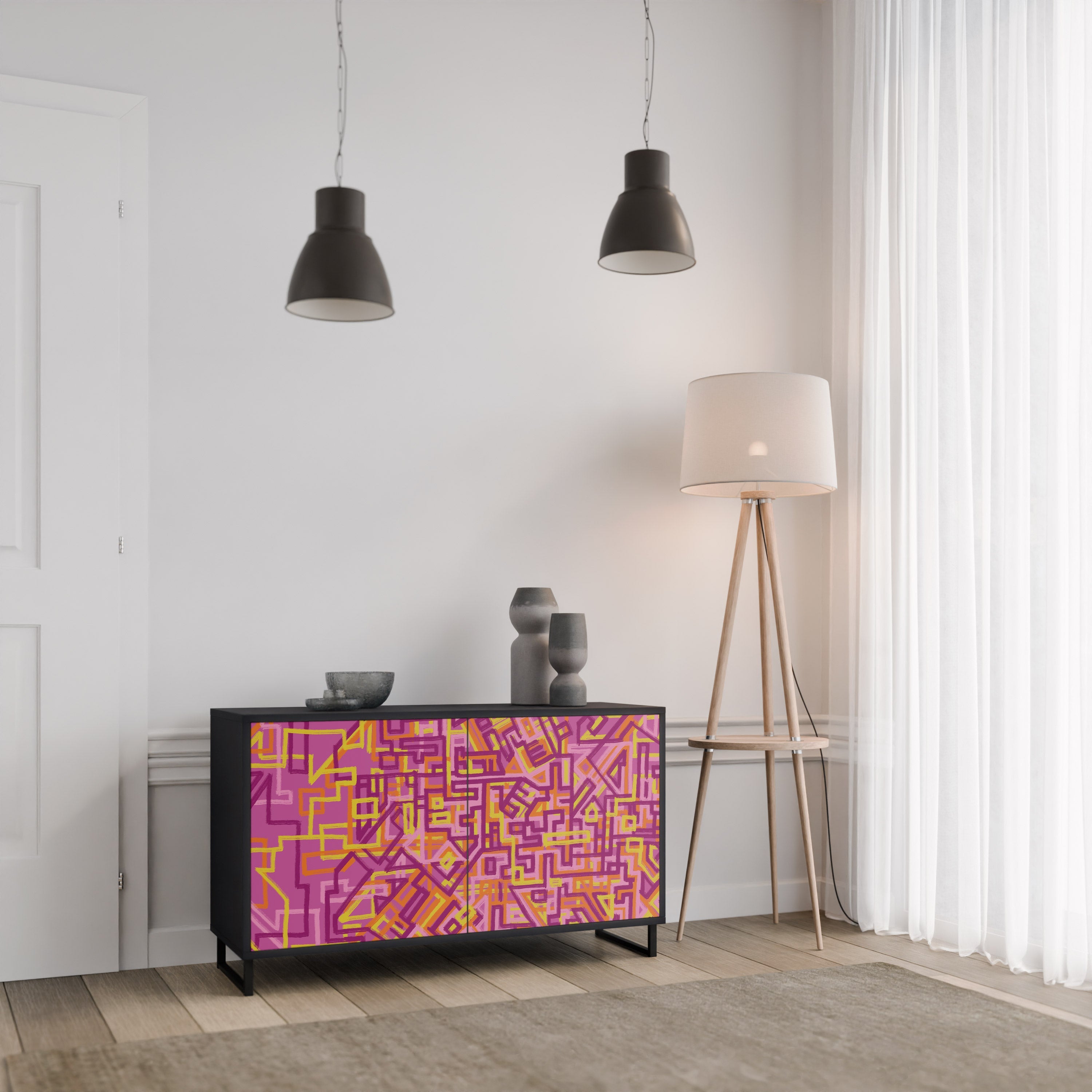 LOVELY MEMORIES 2-Door Sideboard in Black Finish
