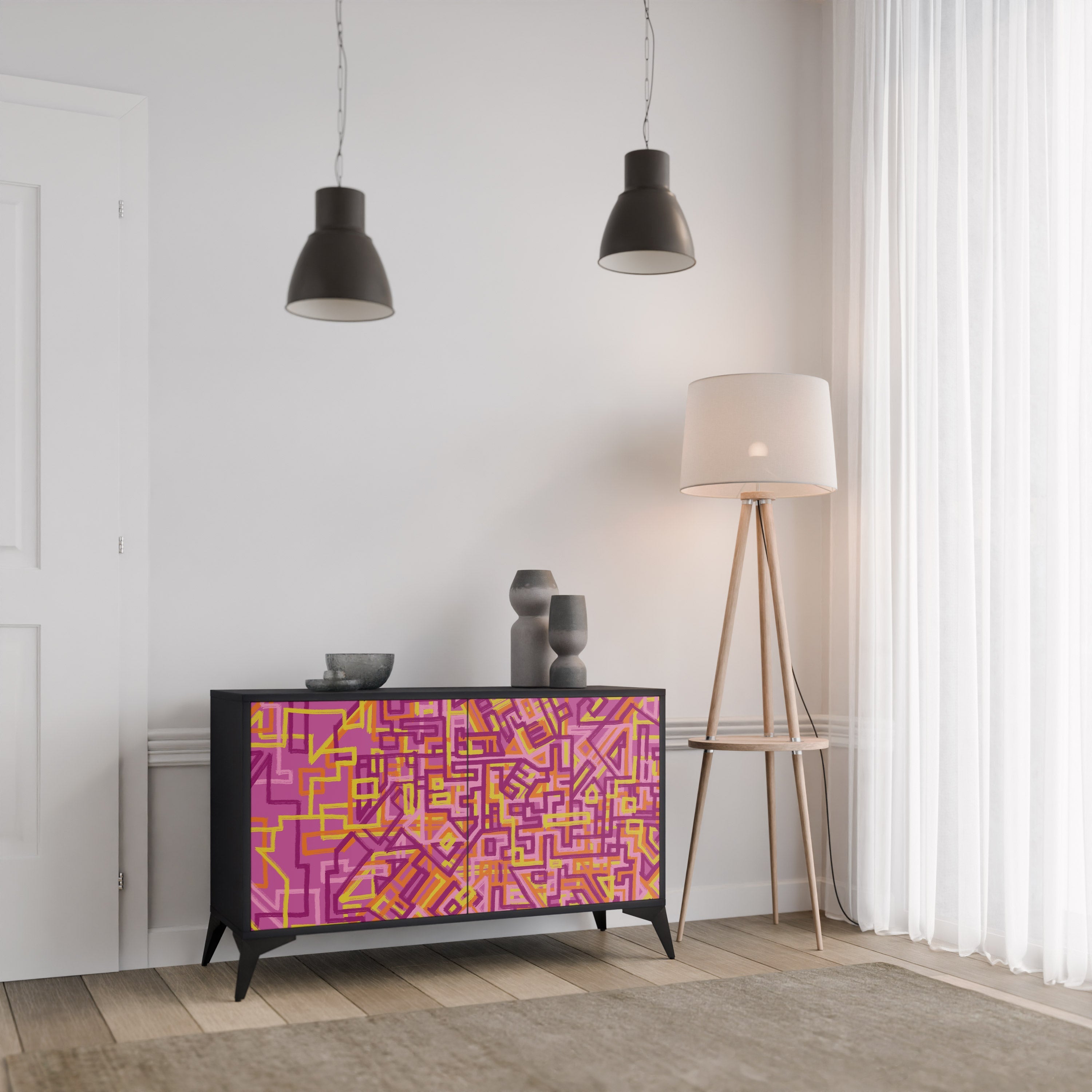 LOVELY MEMORIES 2-Door Sideboard in Black Finish