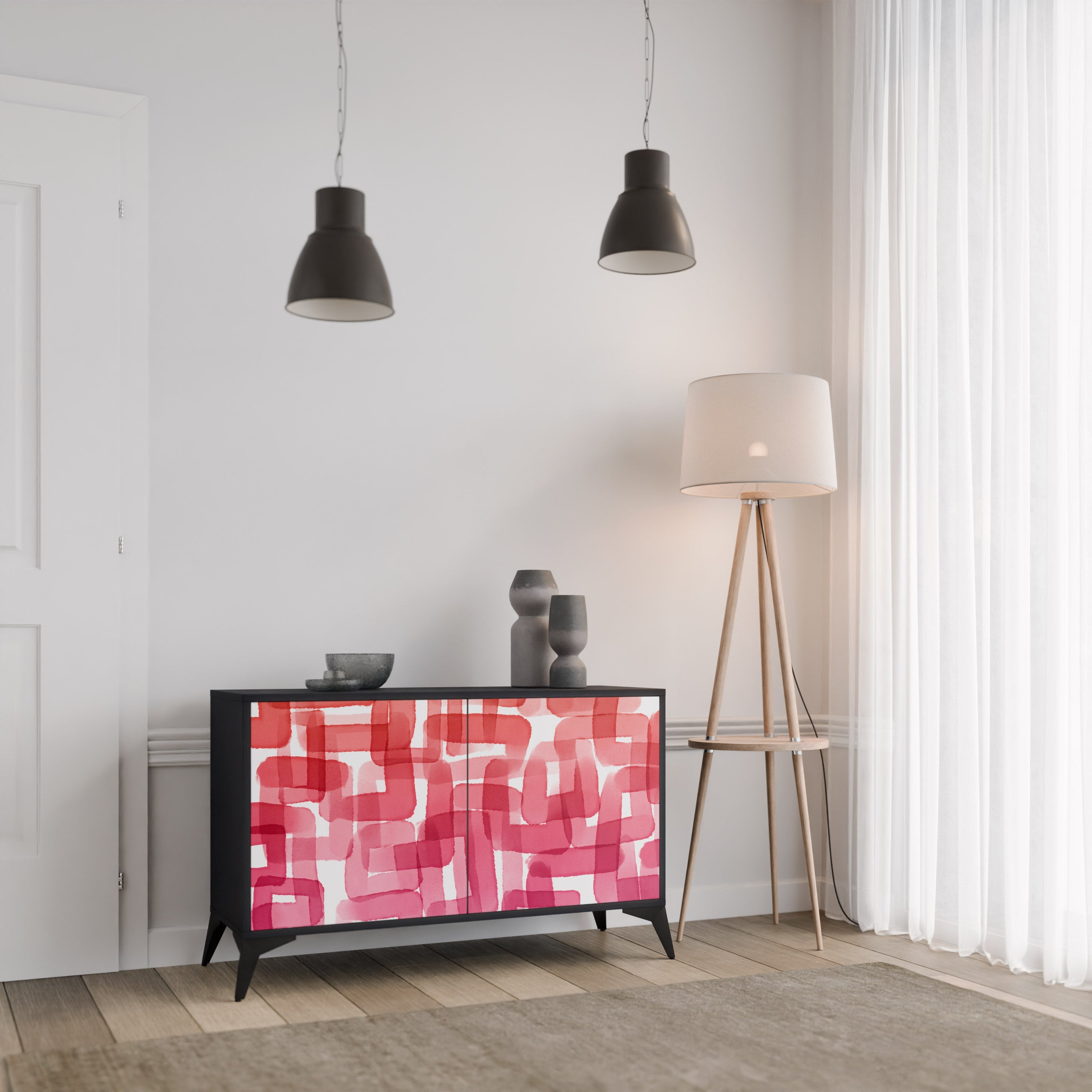 KALEIDOSCOPIC CUBISM 2-Door Sideboard in Black Finish