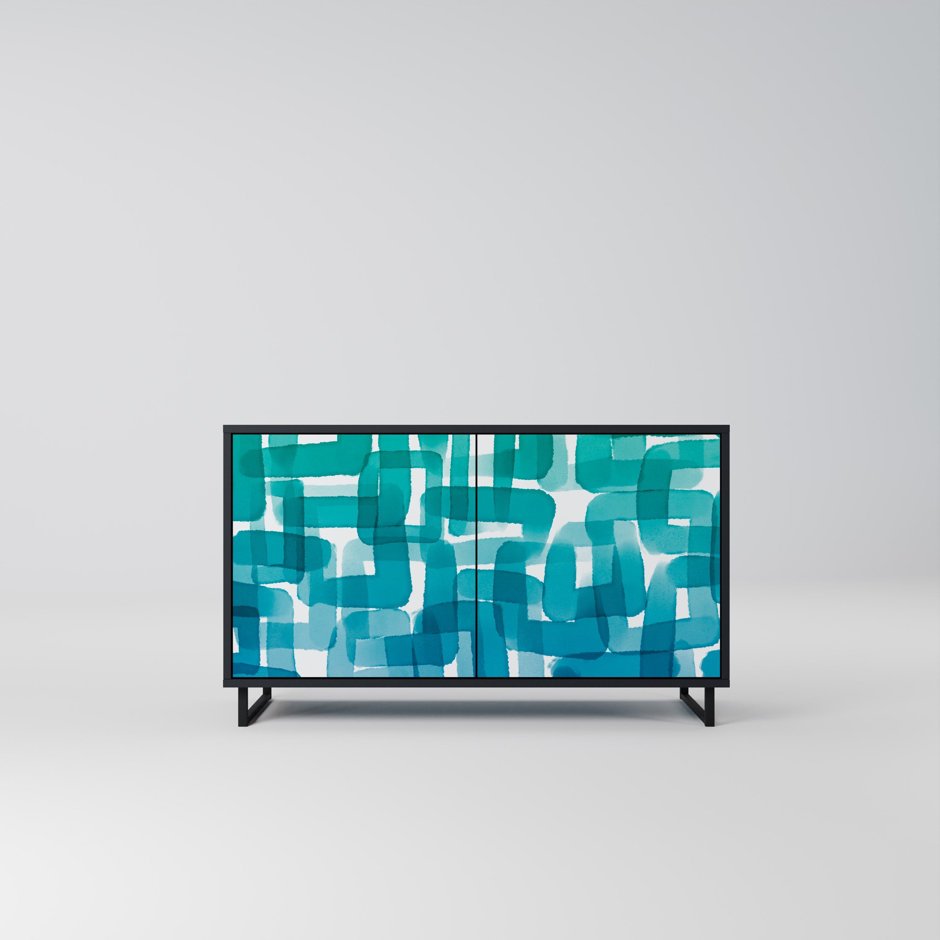 TURQUOISE RECTANGLES 2-Door Sideboard in Black Finish