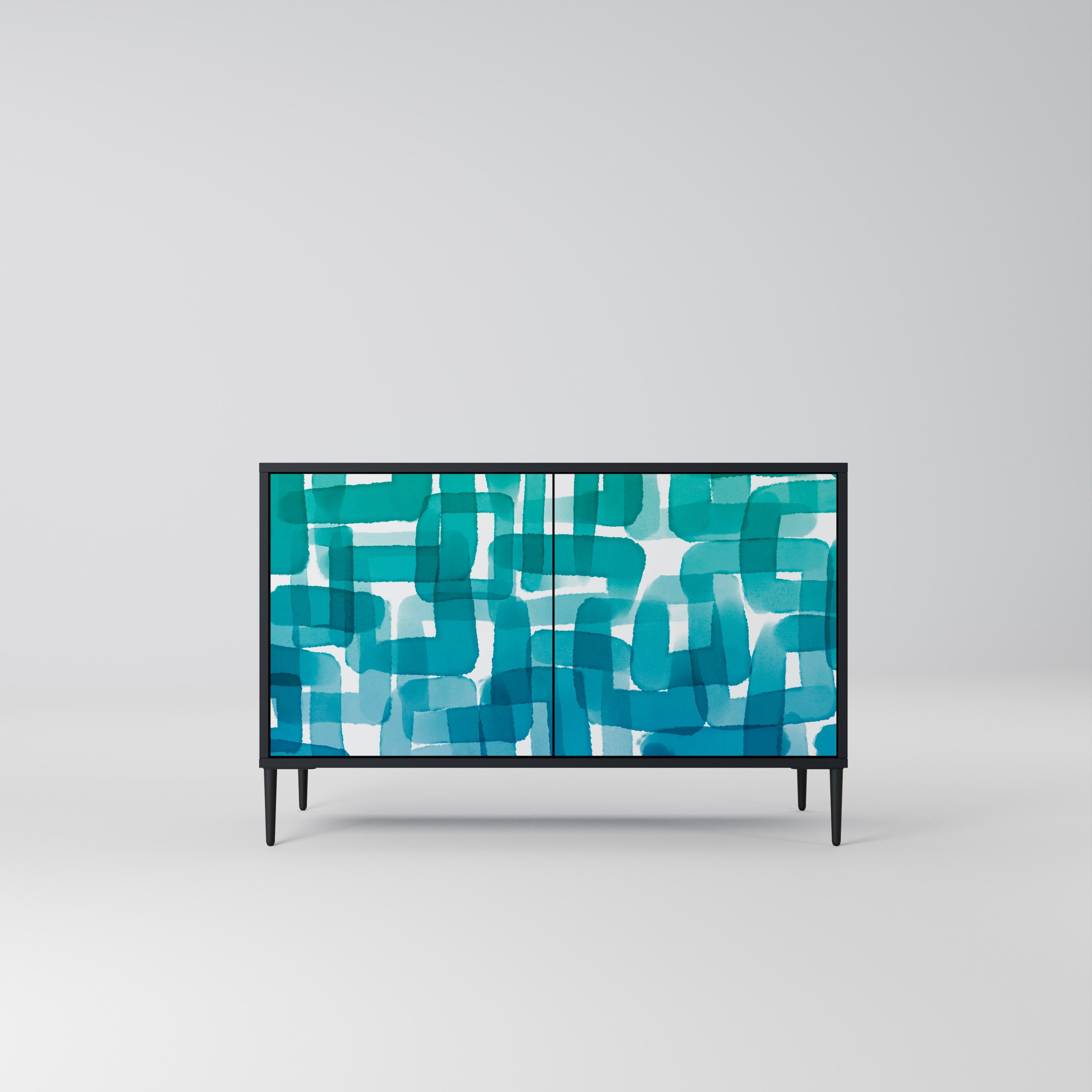 TURQUOISE RECTANGLES 2-Door Sideboard in Black Finish
