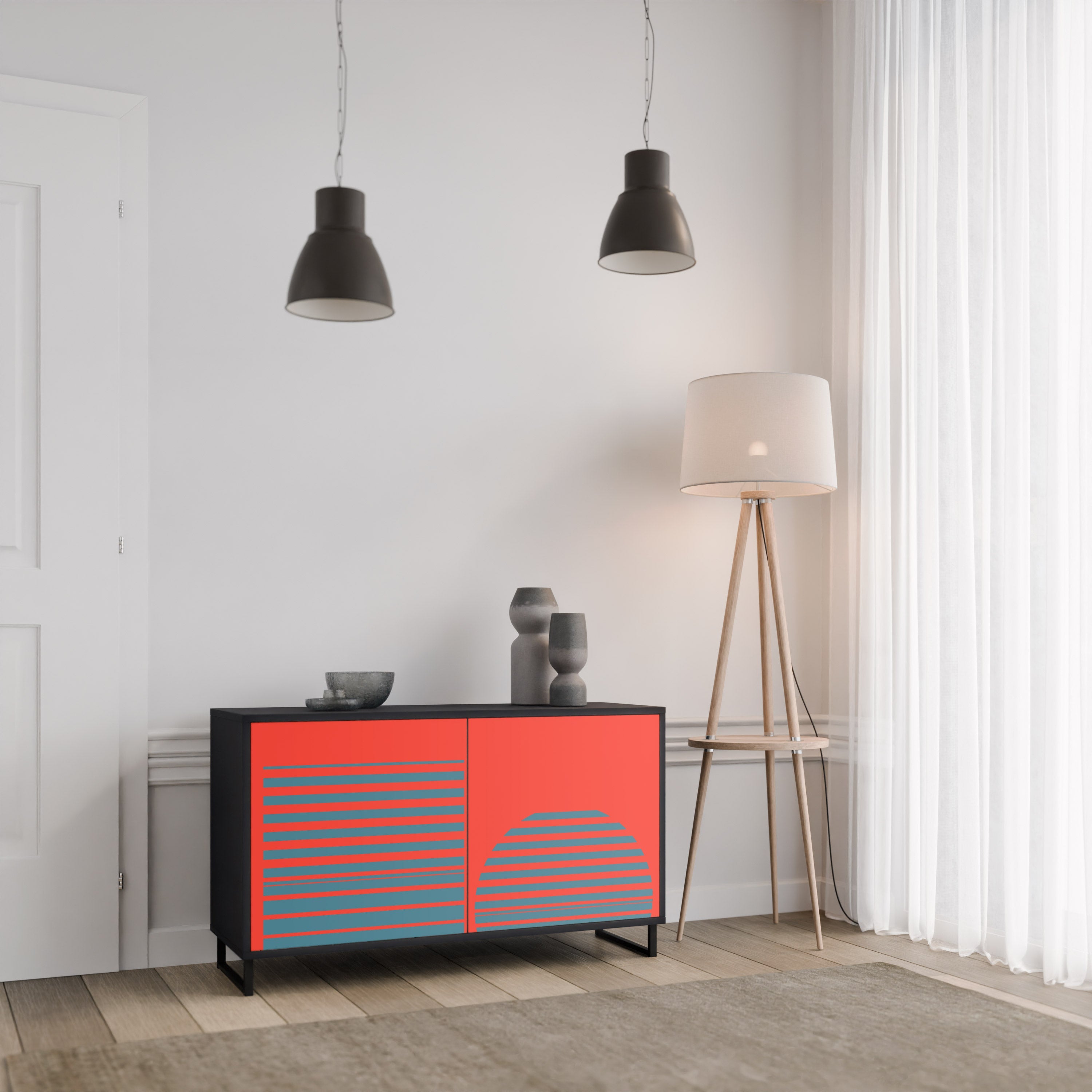 RISING GEOMETRY STARS 2-Door Sideboard in Black Finish