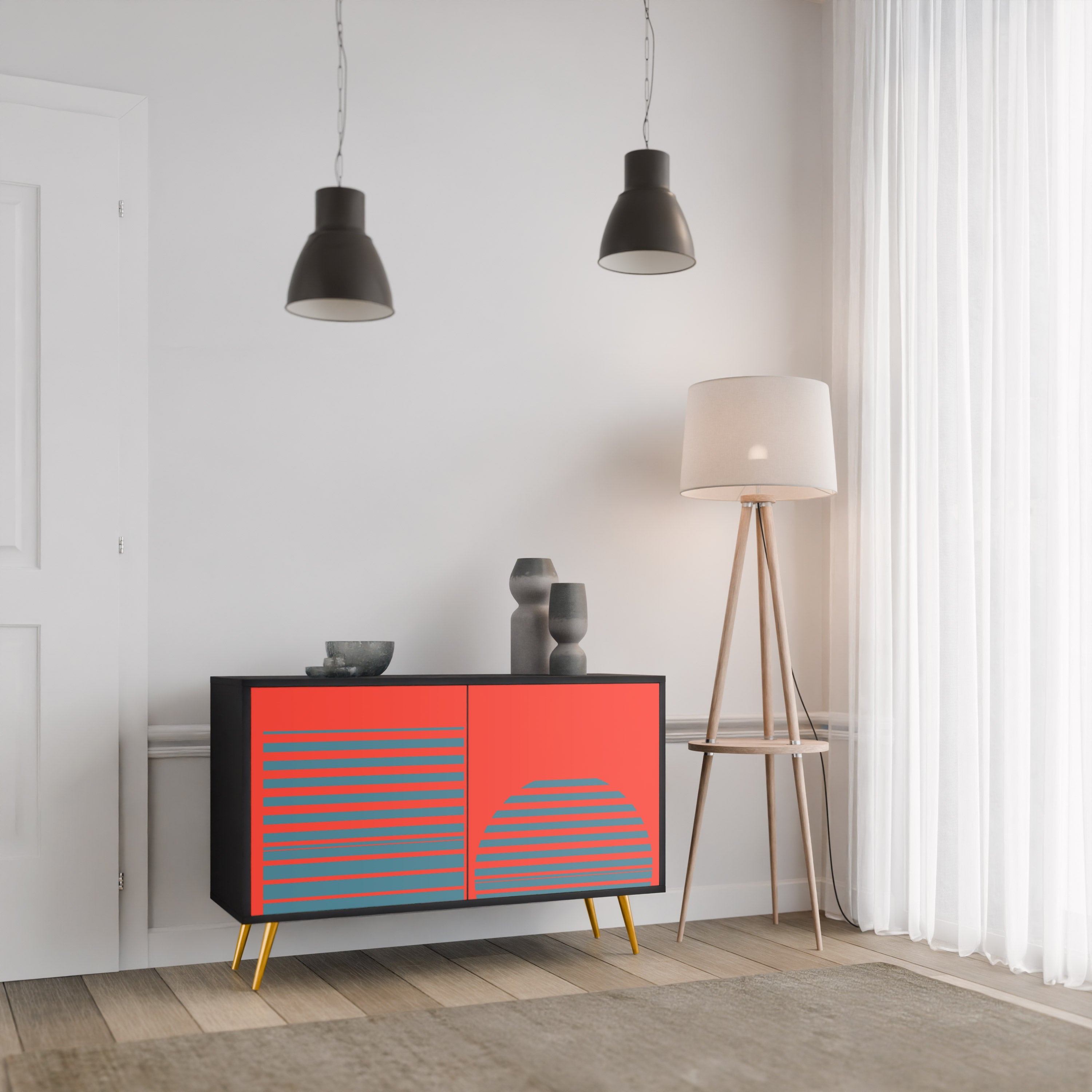 RISING GEOMETRY STARS 2-Door Sideboard in Black Finish