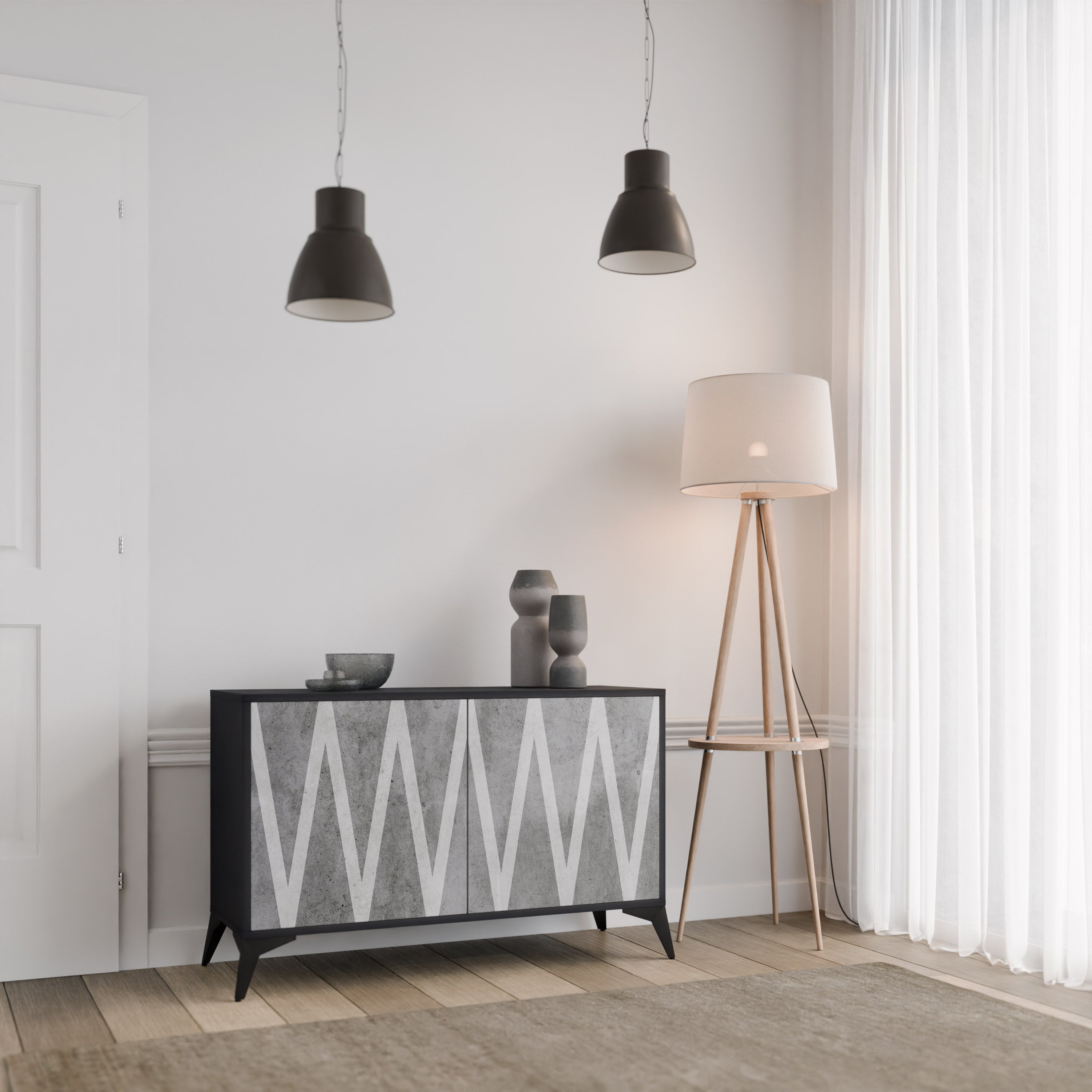 SOLID ZIG ZAG 2-Door Sideboard in Black Finish