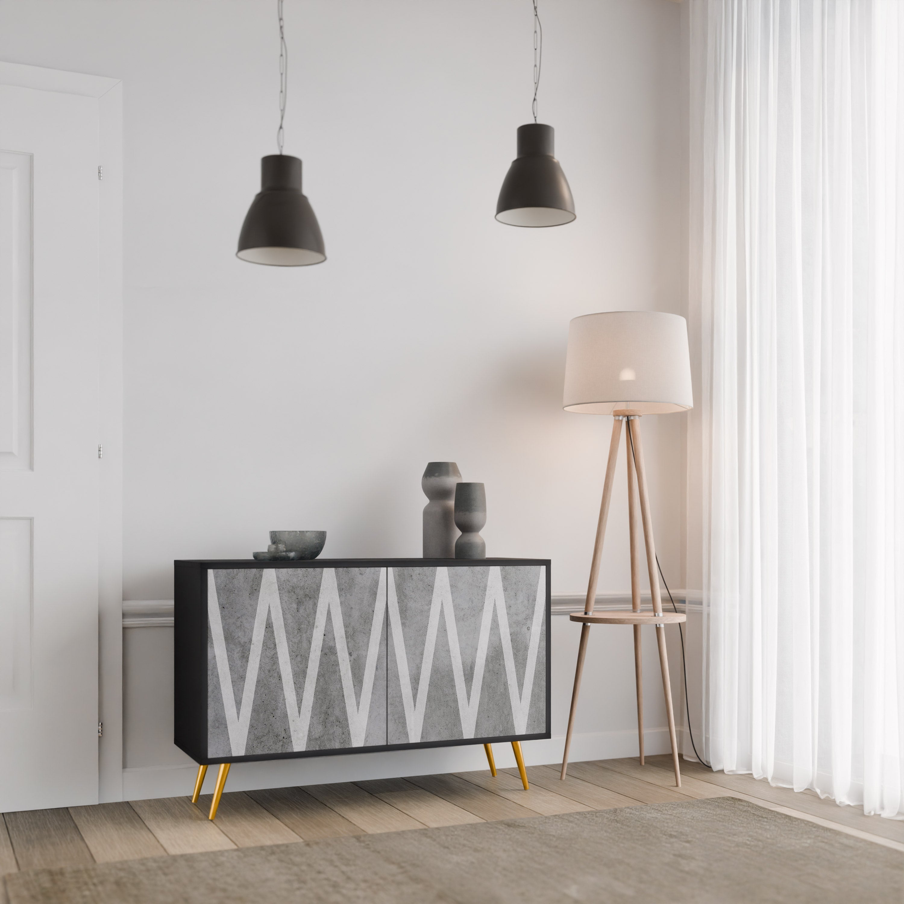 SOLID ZIG ZAG 2-Door Sideboard in Black Finish