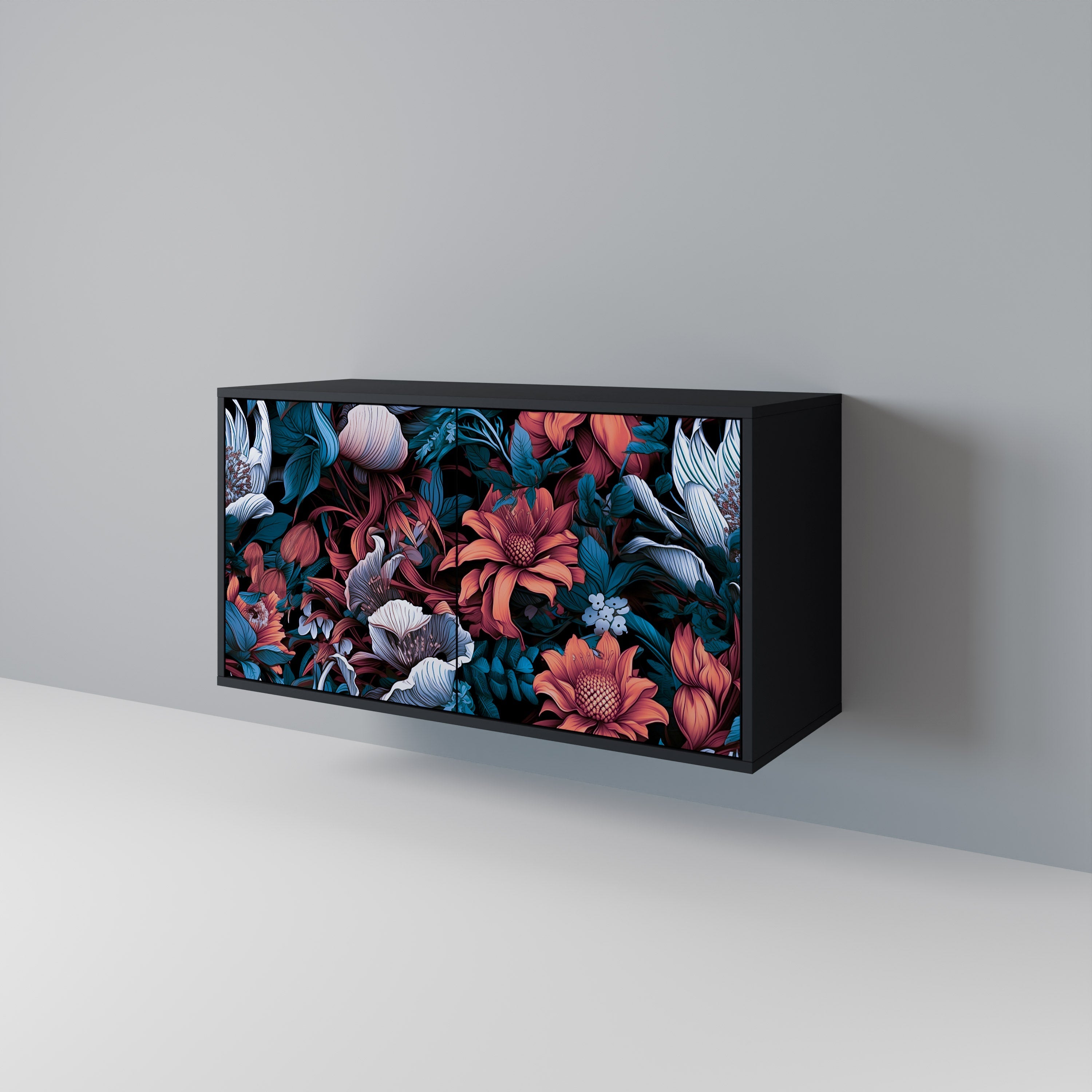 ETHEREAL BLOSSOMS Μπουφές με 2 Πόρτες σε Μαύρο Φινίρισμα