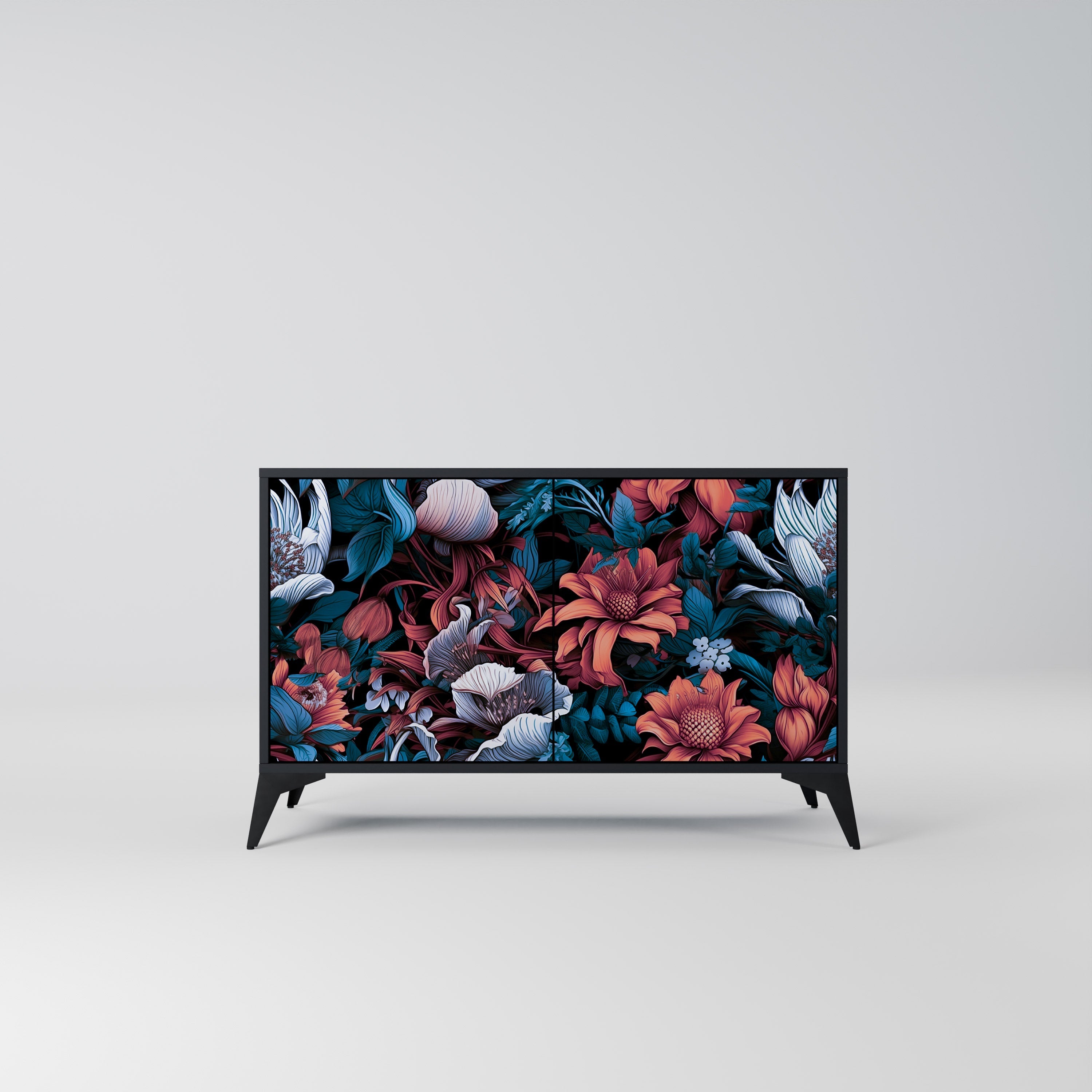 ETHEREAL BLOSSOMS Μπουφές με 2 Πόρτες σε Μαύρο Φινίρισμα