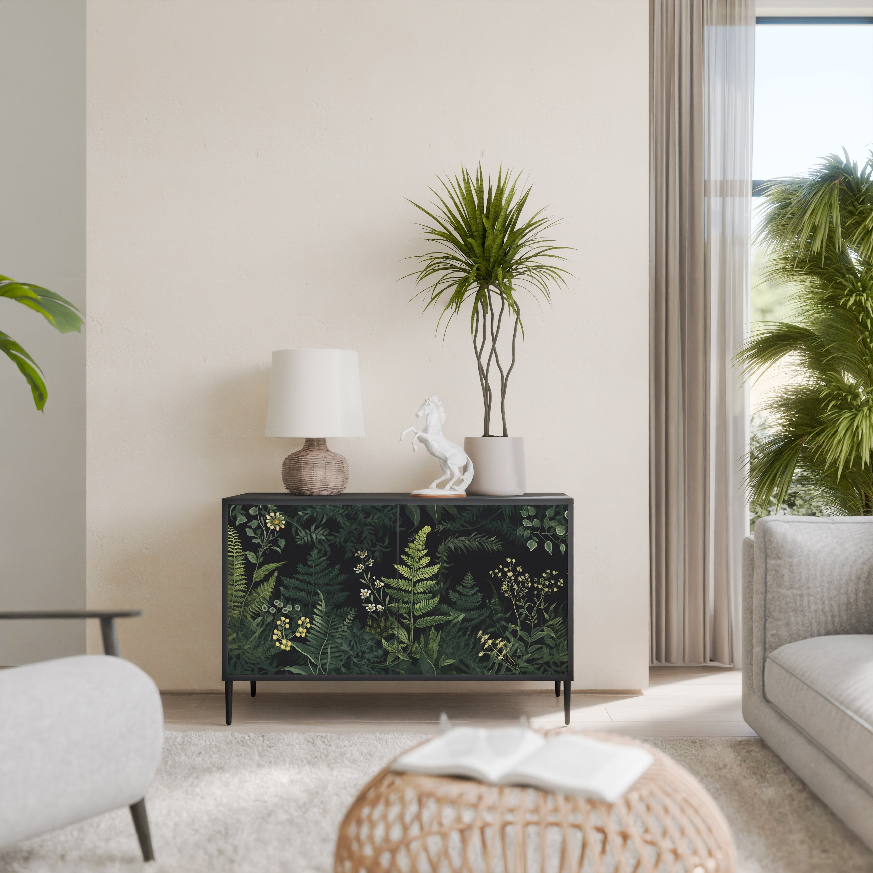 Μπουφές FERN FLOWERS με 2 πόρτες σε μαύρο φινίρισμα
