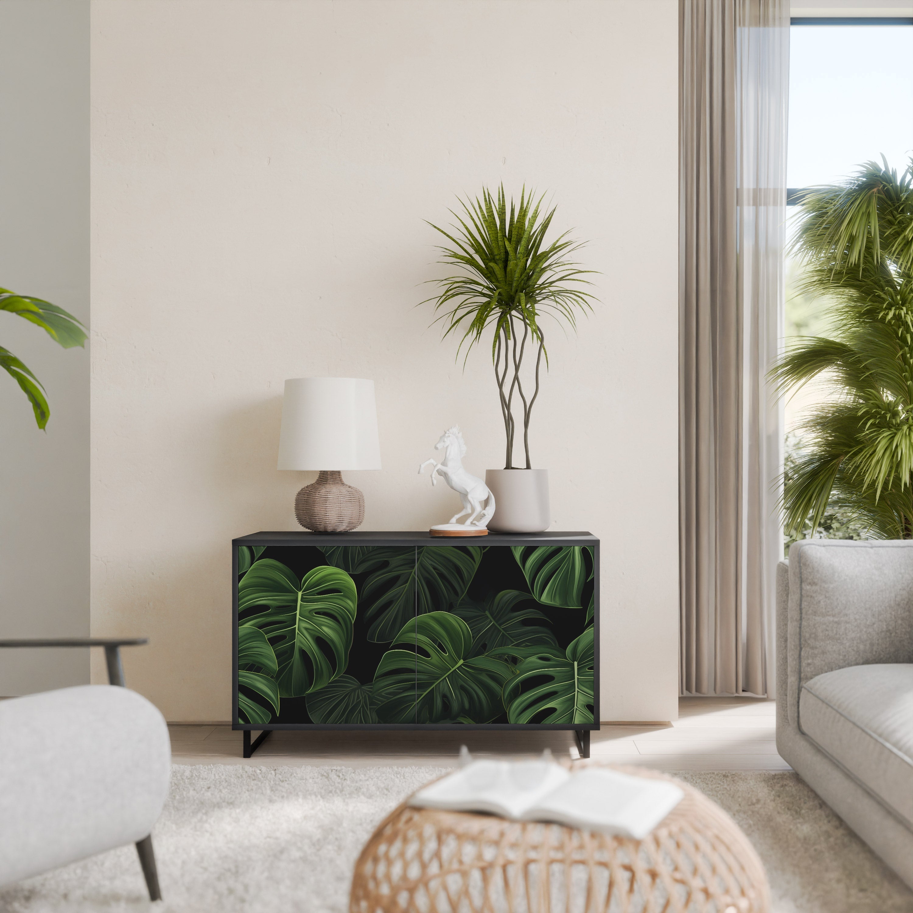 Μπουφές INFINITE MONSTERA με 2 πόρτες σε μαύρο φινίρισμα