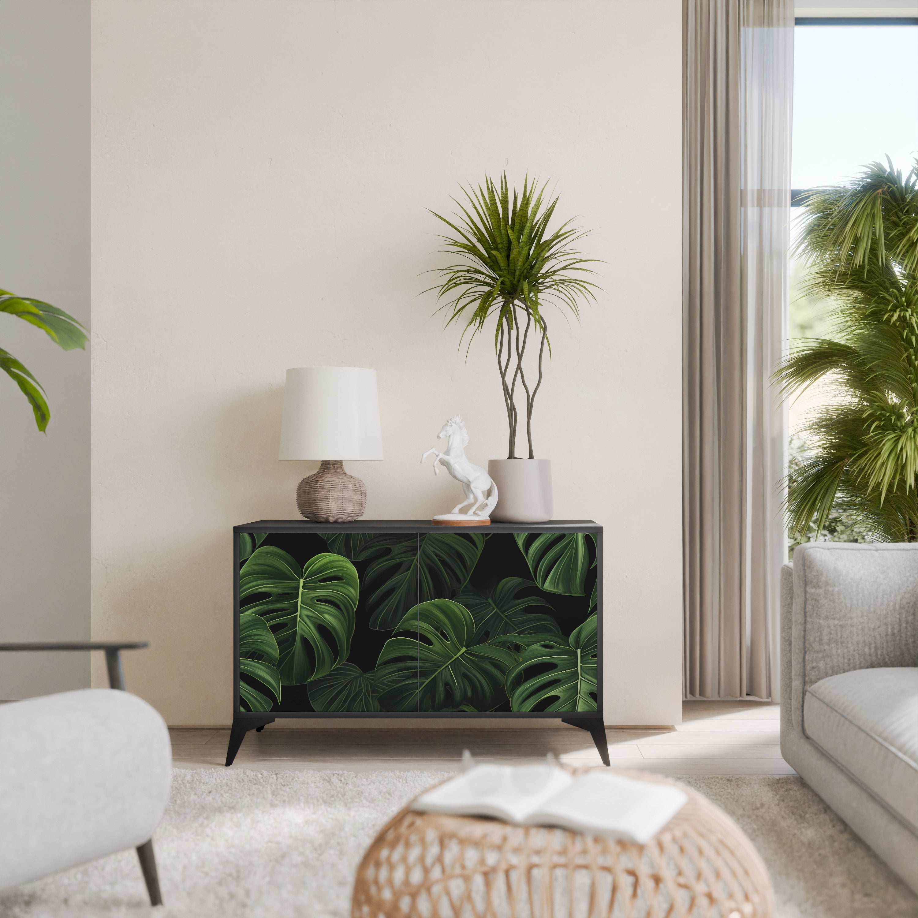 Μπουφές INFINITE MONSTERA με 2 πόρτες σε μαύρο φινίρισμα