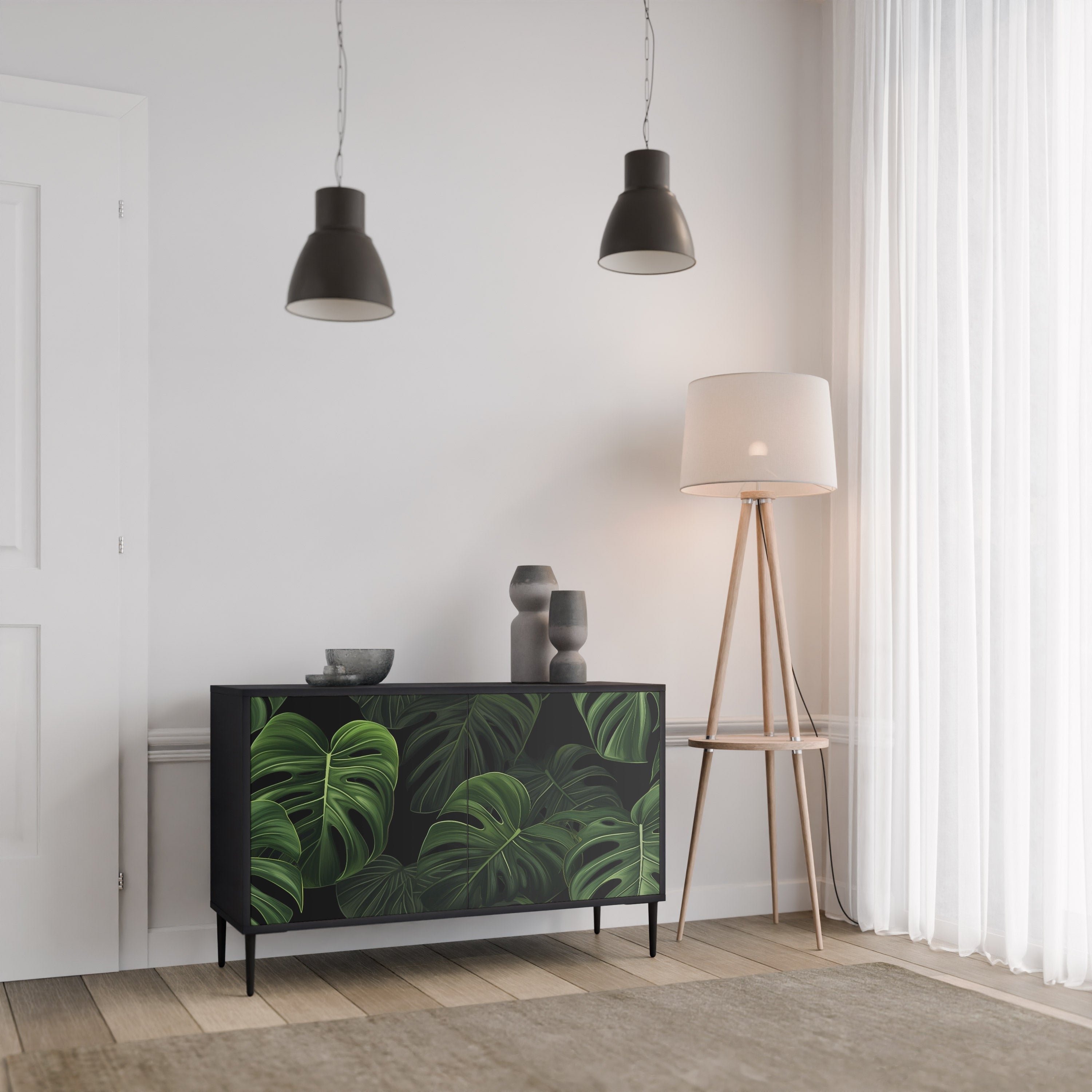 Μπουφές INFINITE MONSTERA με 2 πόρτες σε μαύρο φινίρισμα