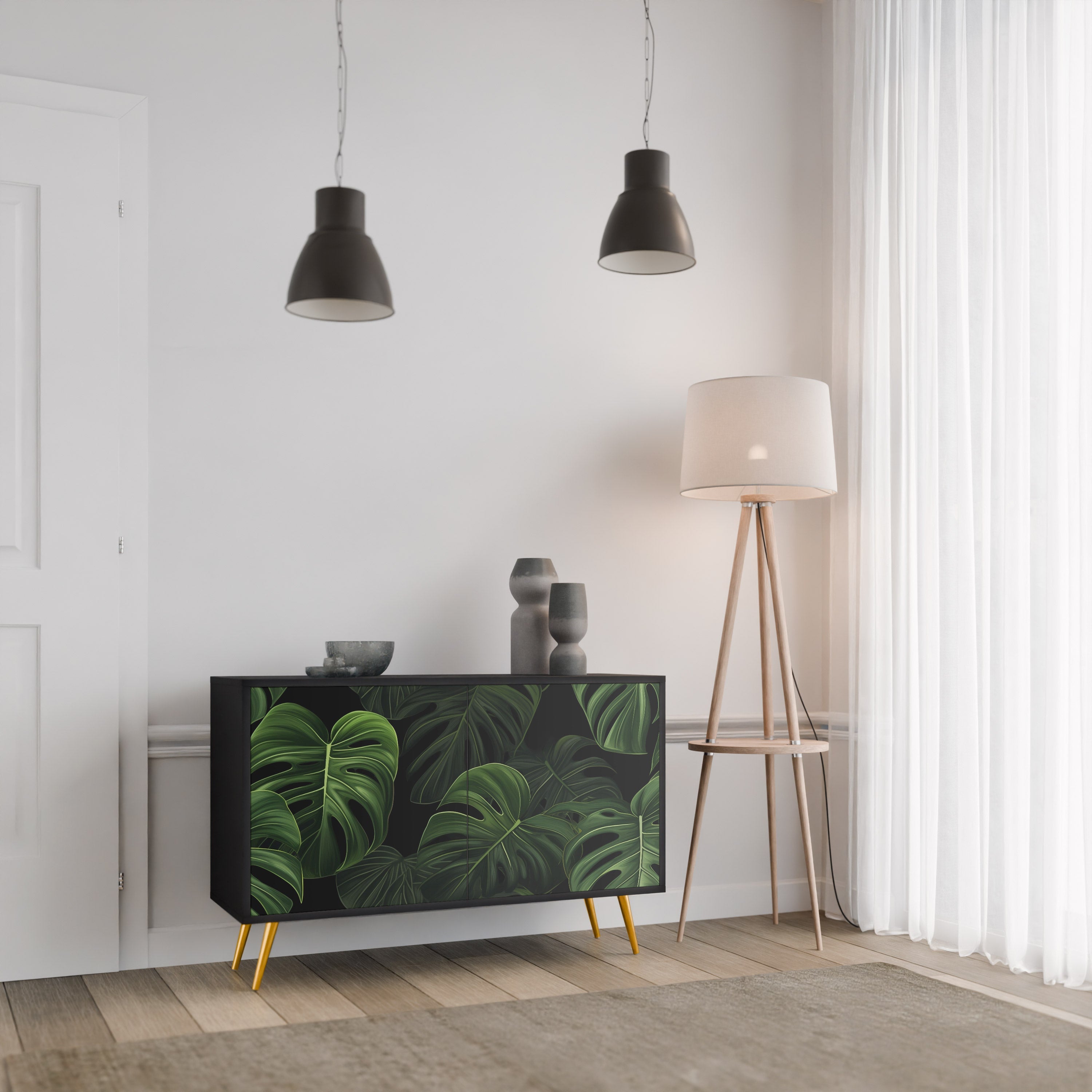Μπουφές INFINITE MONSTERA με 2 πόρτες σε μαύρο φινίρισμα