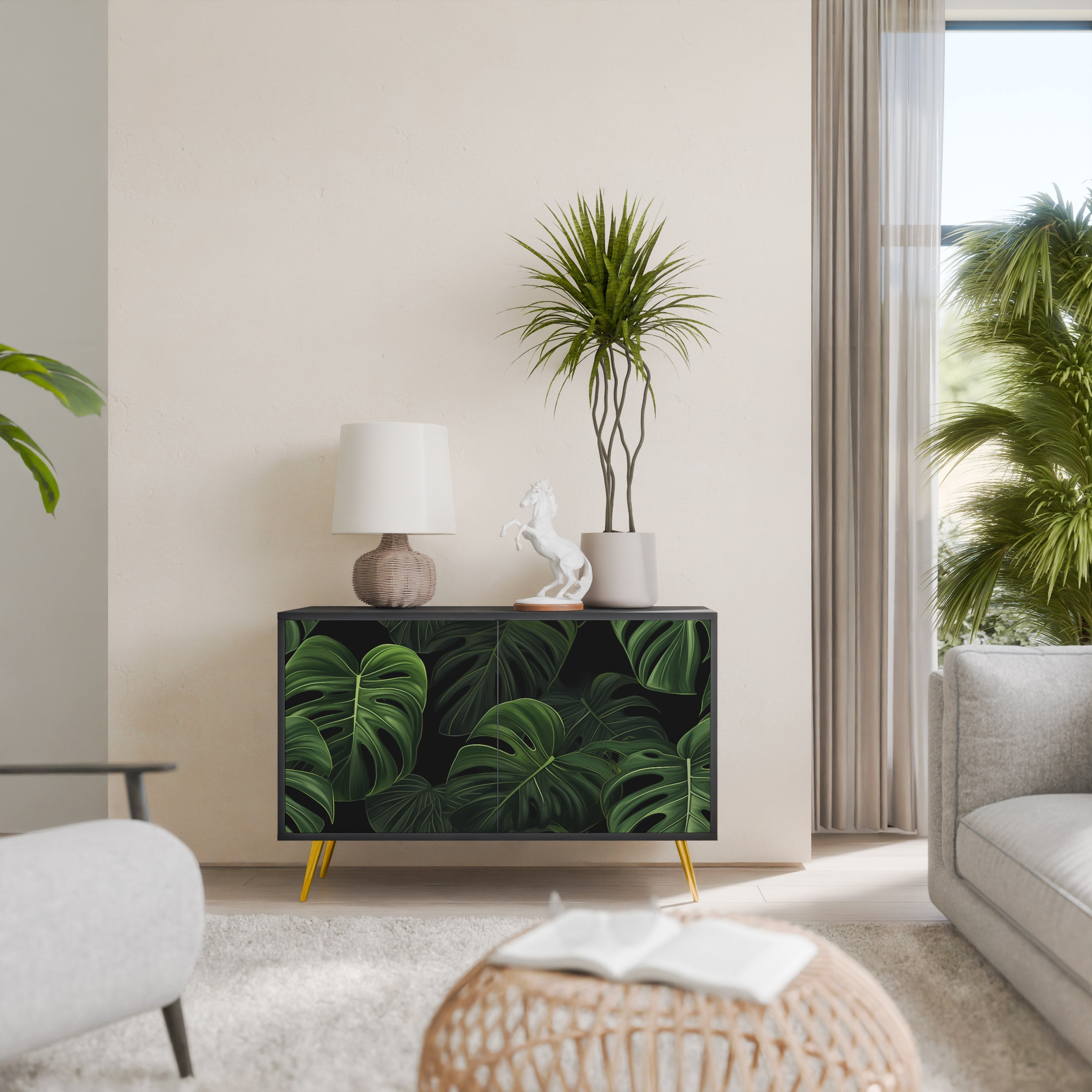 Μπουφές INFINITE MONSTERA με 2 πόρτες σε μαύρο φινίρισμα