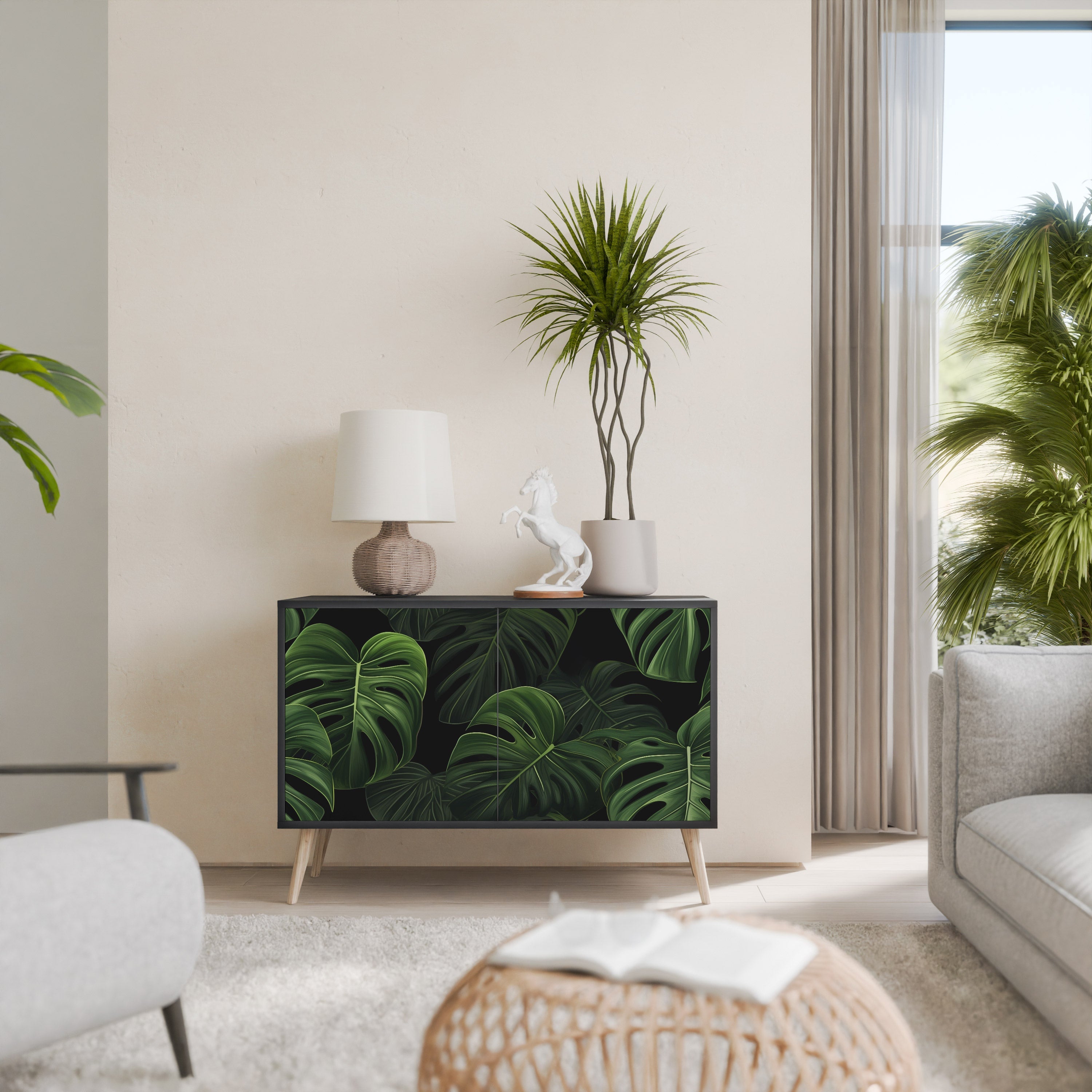 Μπουφές INFINITE MONSTERA με 2 πόρτες σε μαύρο φινίρισμα
