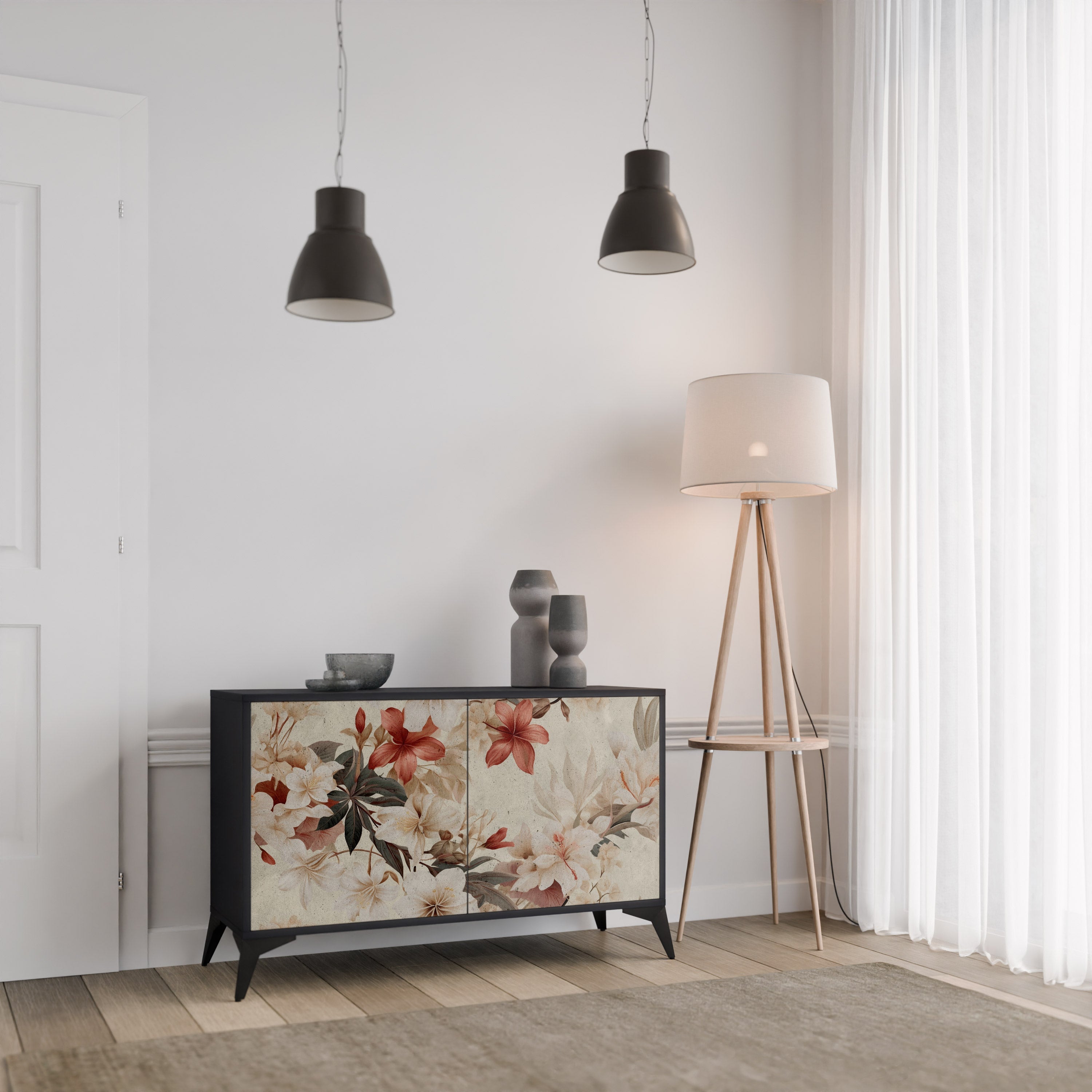 PETAL HARMONY Μπουφές με 2 Πόρτες σε Μαύρο Φινίρισμα