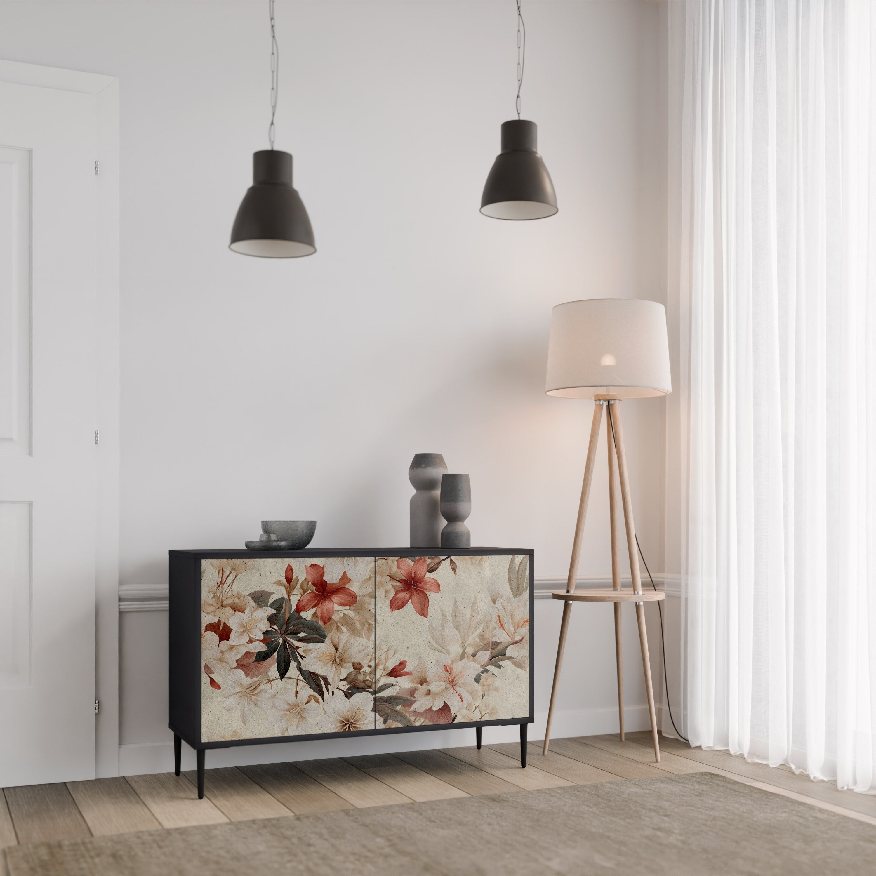 PETAL HARMONY Μπουφές με 2 Πόρτες σε Μαύρο Φινίρισμα