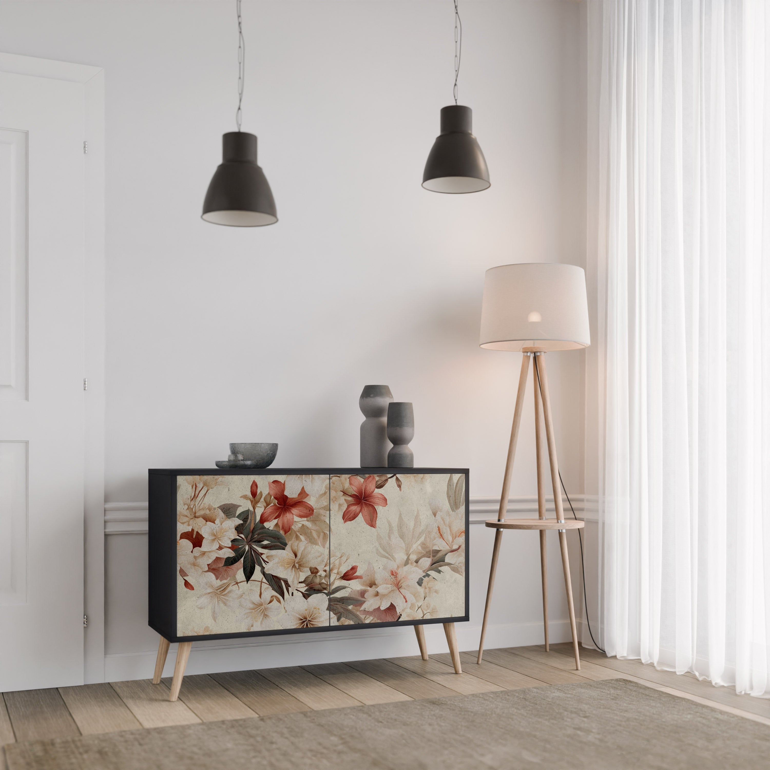 PETAL HARMONY Μπουφές με 2 Πόρτες σε Μαύρο Φινίρισμα