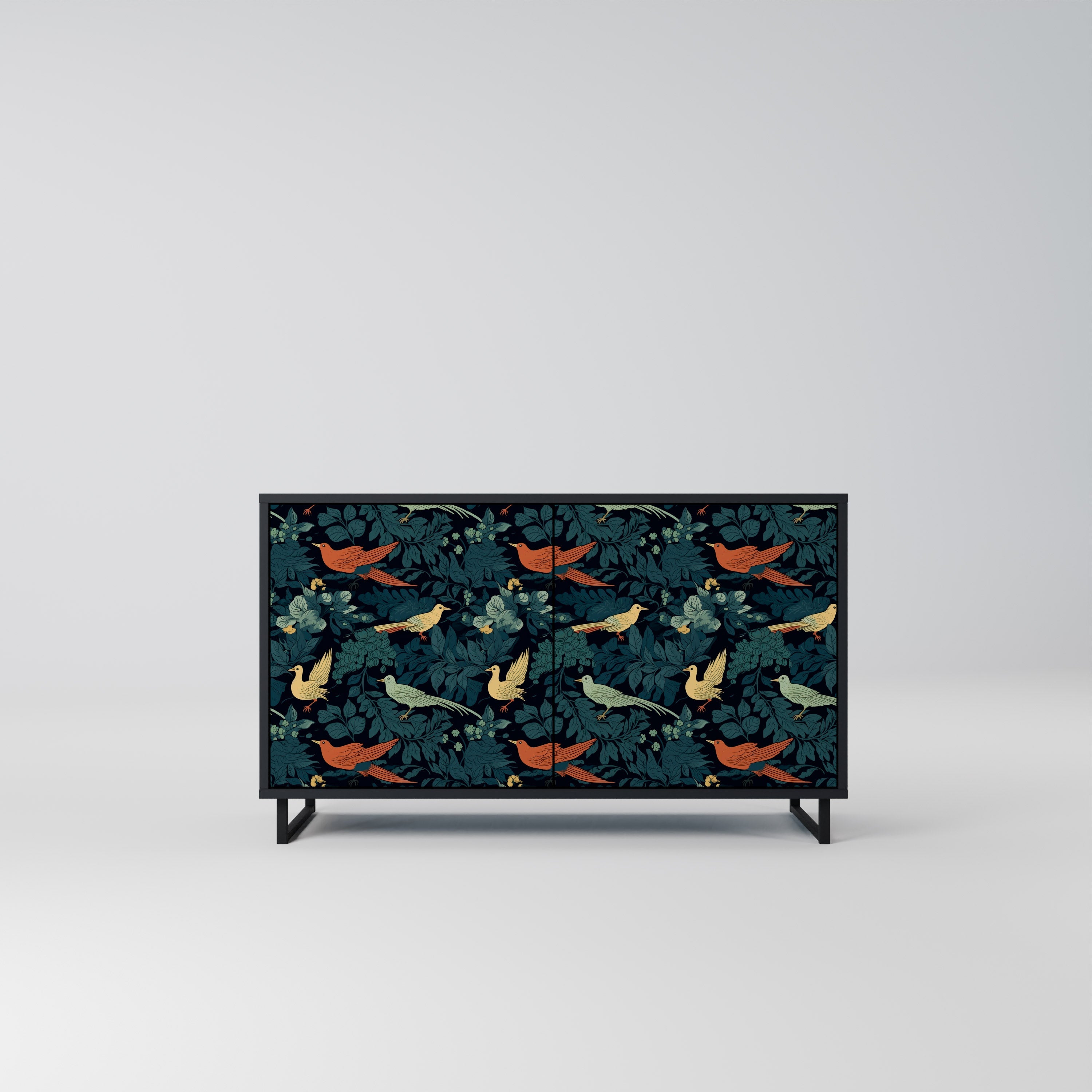 Μπουφές FOWL ORNAMENT με 2 πόρτες σε μαύρο φινίρισμα