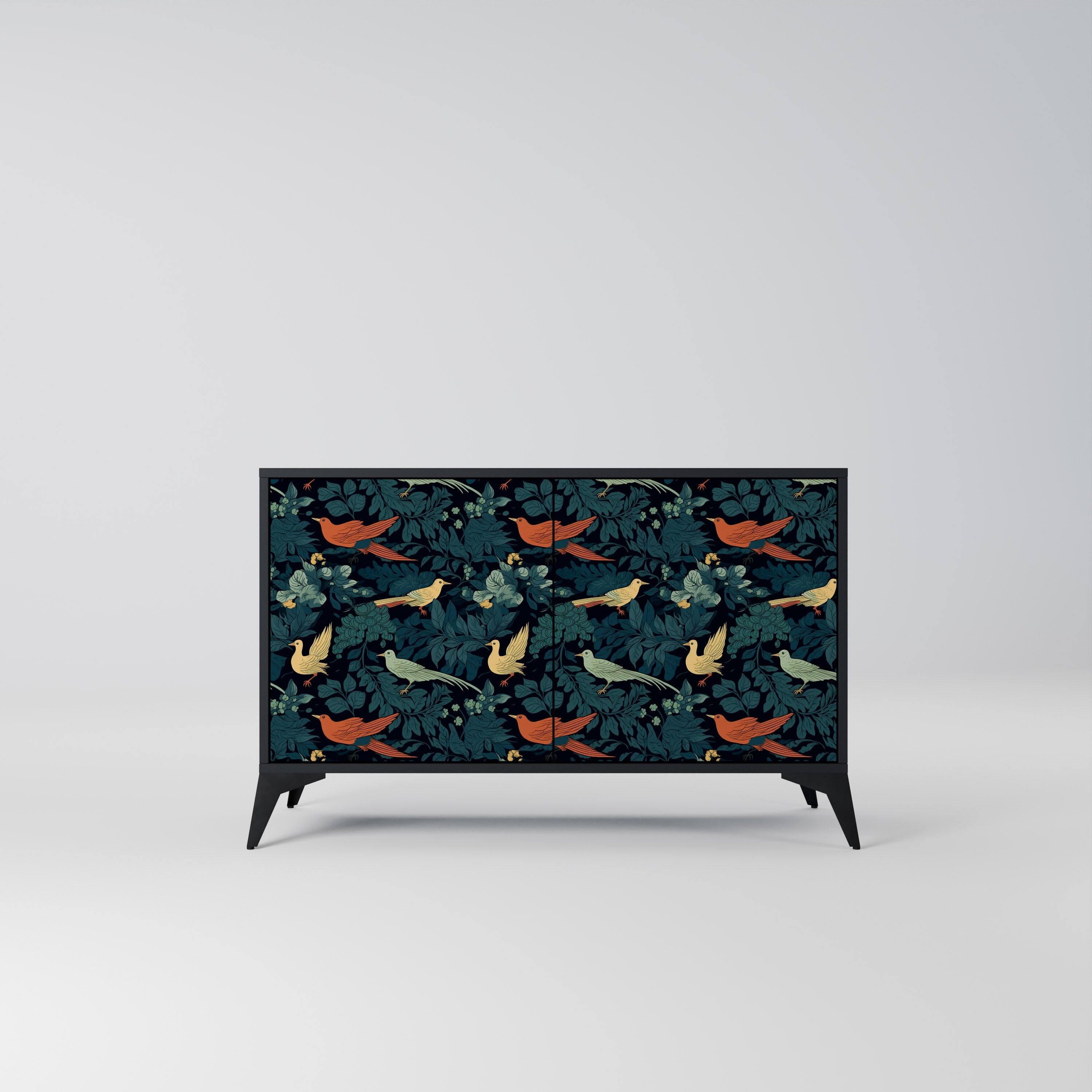 Μπουφές FOWL ORNAMENT με 2 πόρτες σε μαύρο φινίρισμα