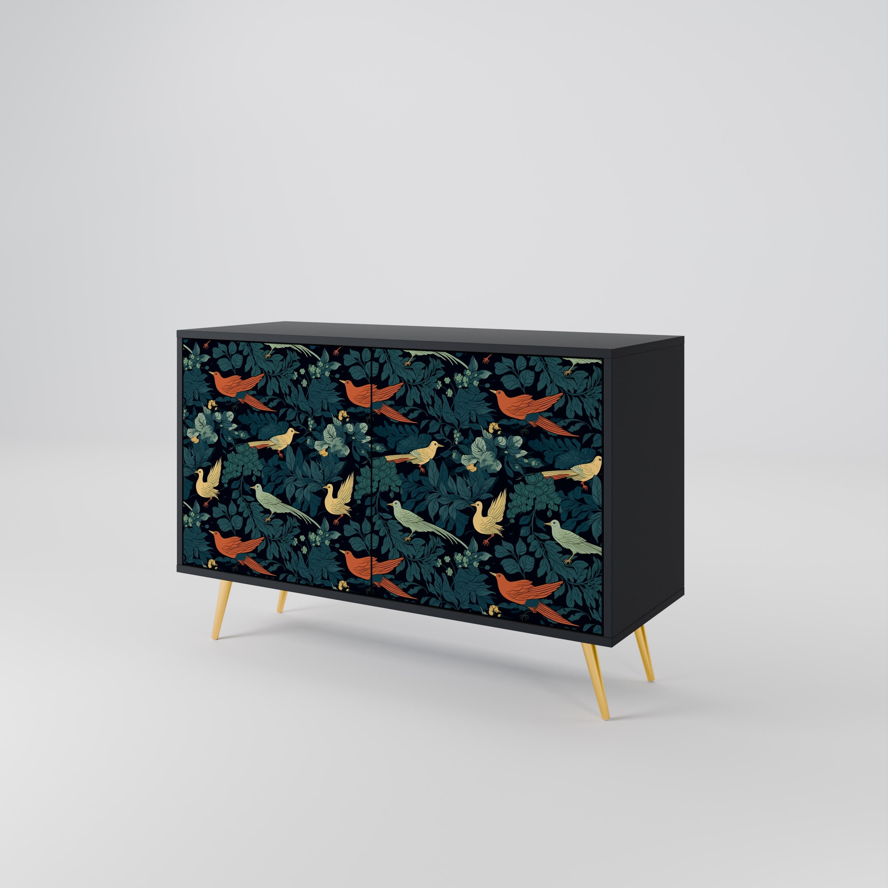 Μπουφές FOWL ORNAMENT με 2 πόρτες σε μαύρο φινίρισμα
