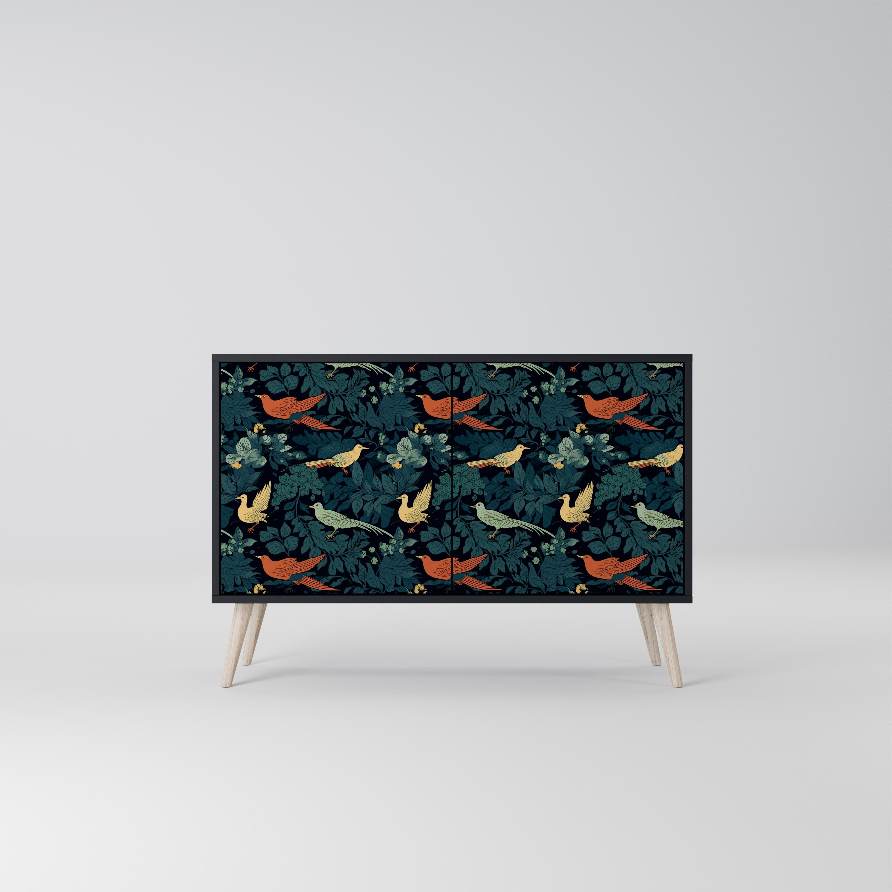 Μπουφές FOWL ORNAMENT με 2 πόρτες σε μαύρο φινίρισμα