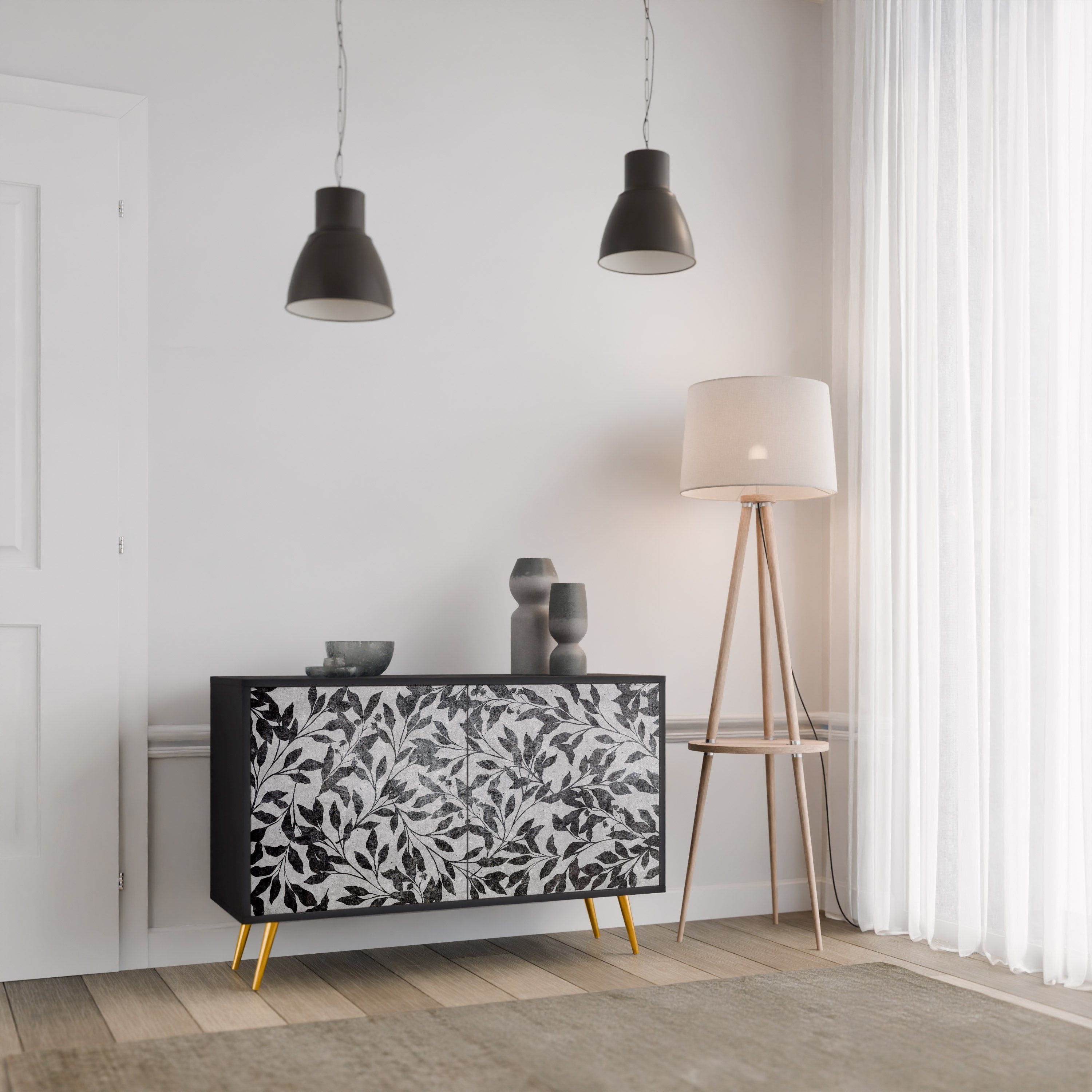 Μπουφές CHARCOAL SPROUT με 2 πόρτες σε μαύρο φινίρισμα