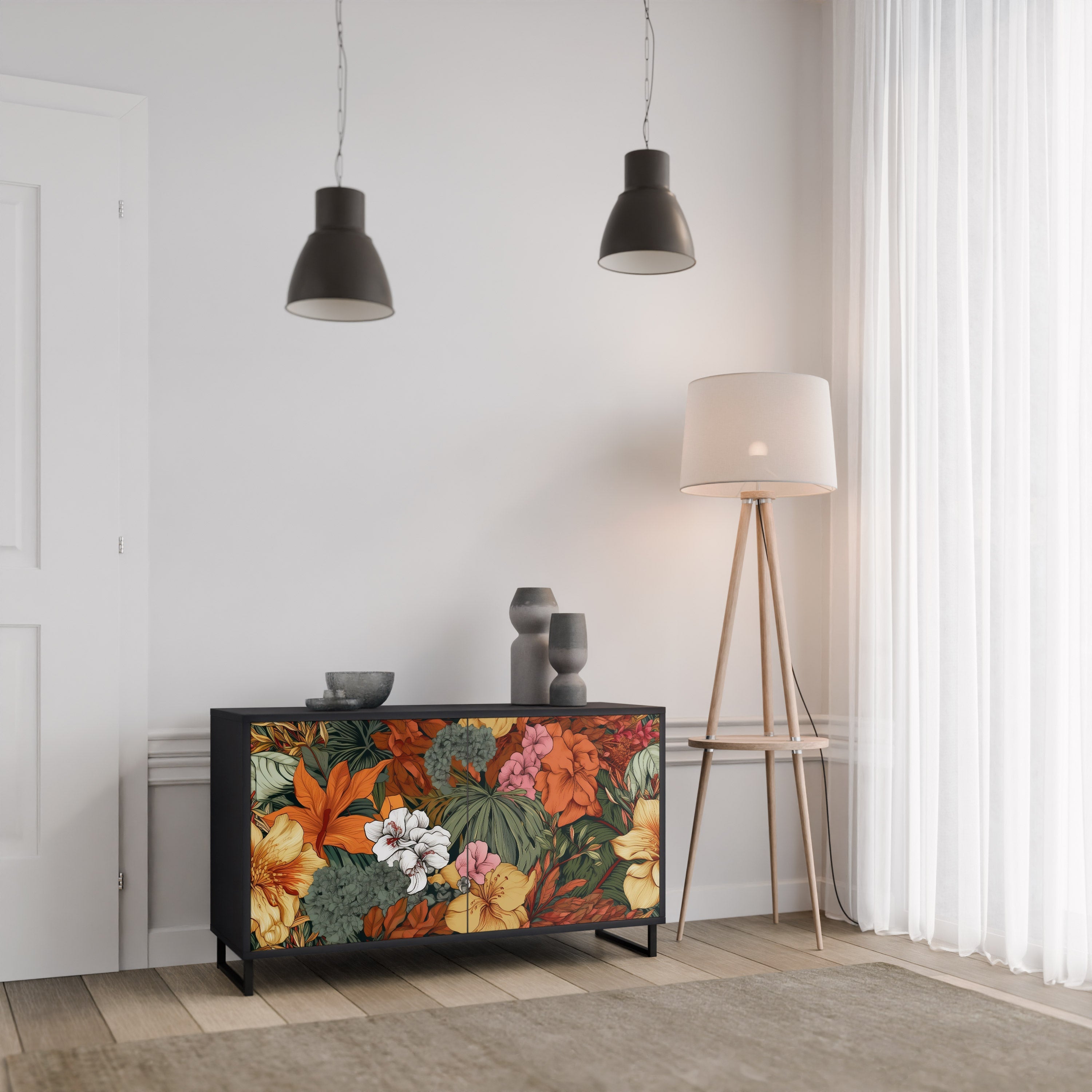 Μπουφές RADIANT FLORA με 2 πόρτες σε μαύρο φινίρισμα
