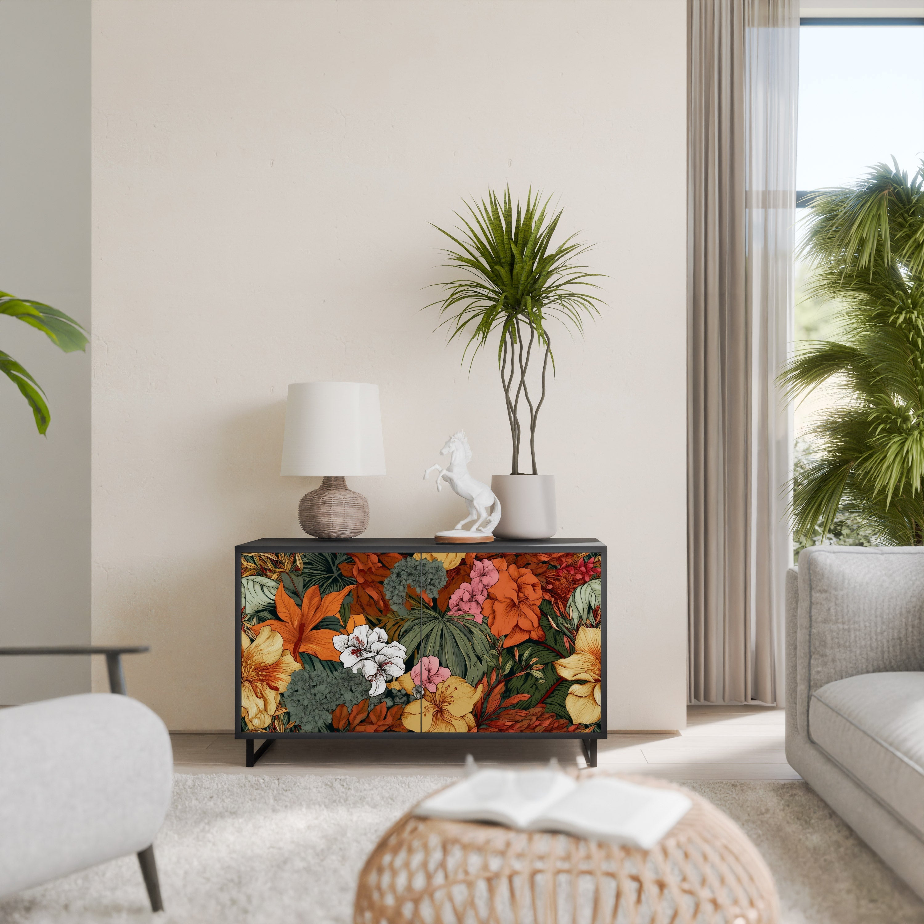 Μπουφές RADIANT FLORA με 2 πόρτες σε μαύρο φινίρισμα