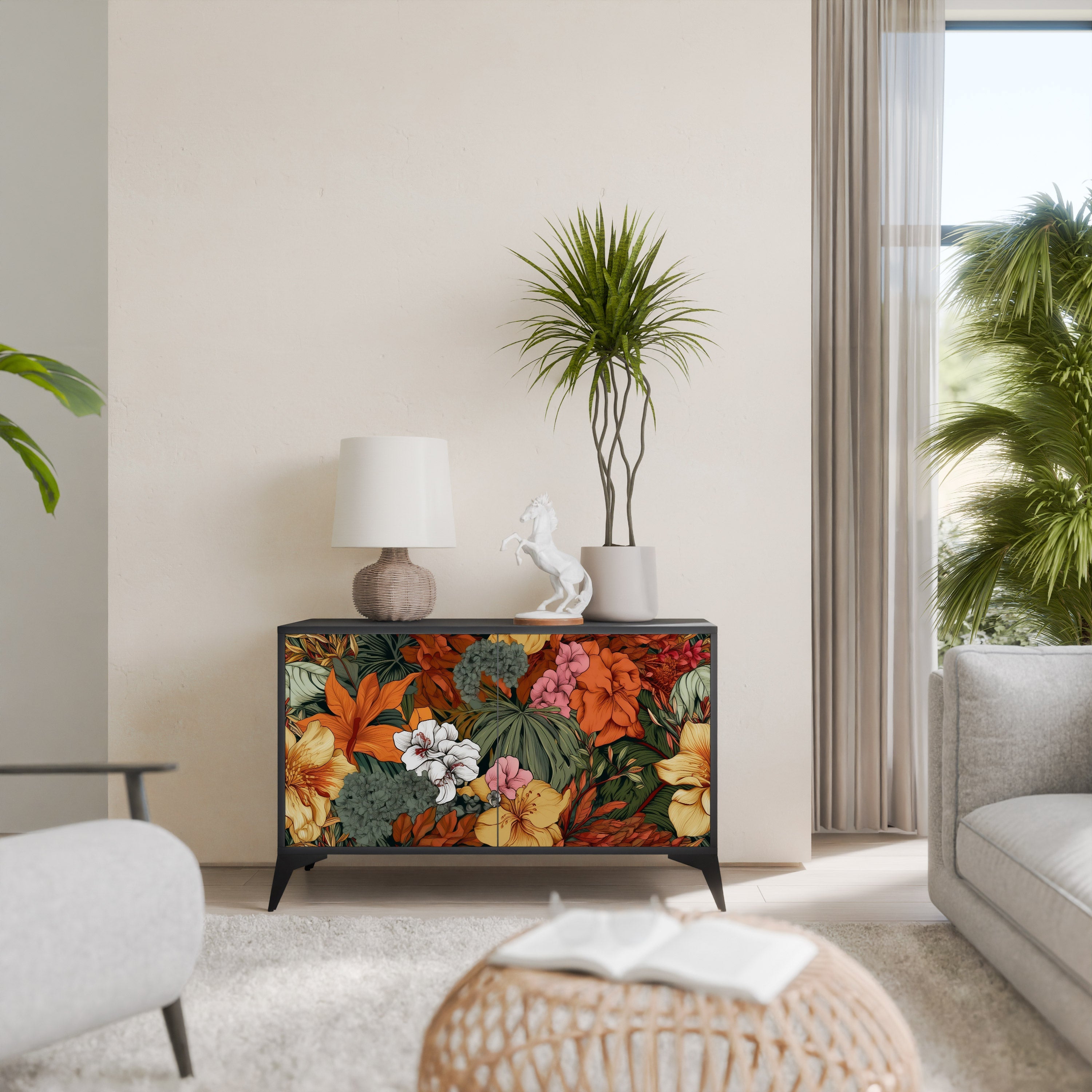 Μπουφές RADIANT FLORA με 2 πόρτες σε μαύρο φινίρισμα