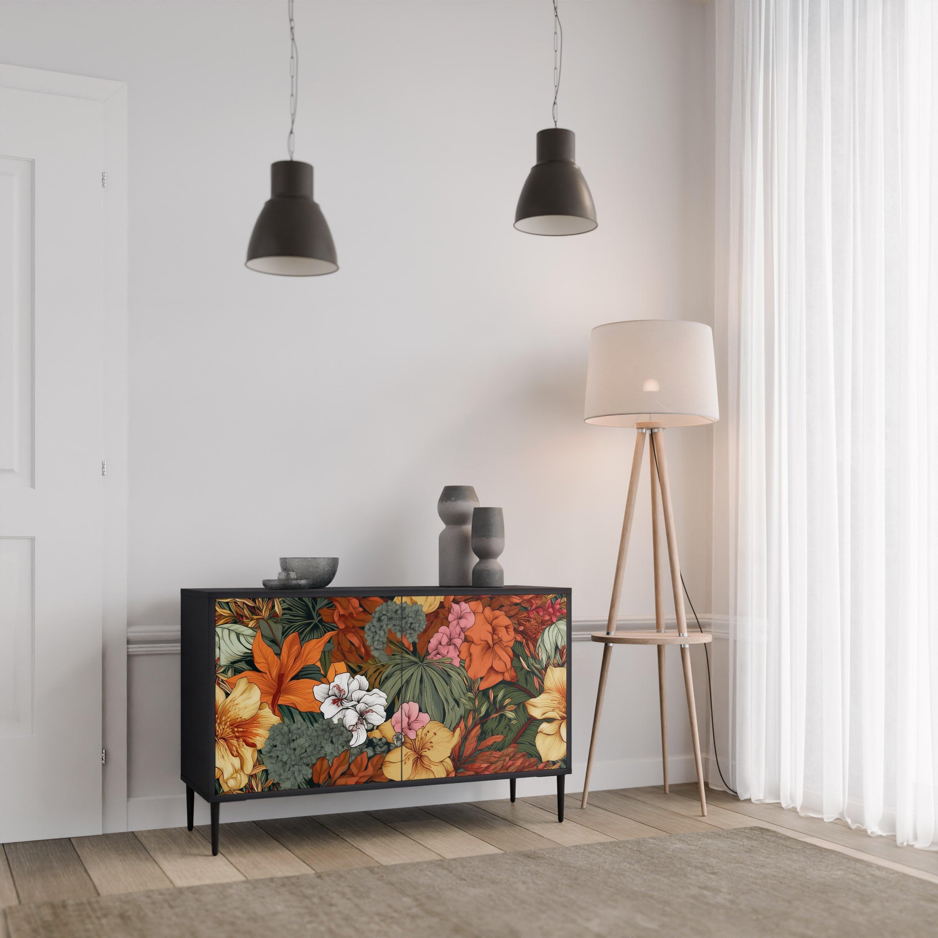 Μπουφές RADIANT FLORA με 2 πόρτες σε μαύρο φινίρισμα