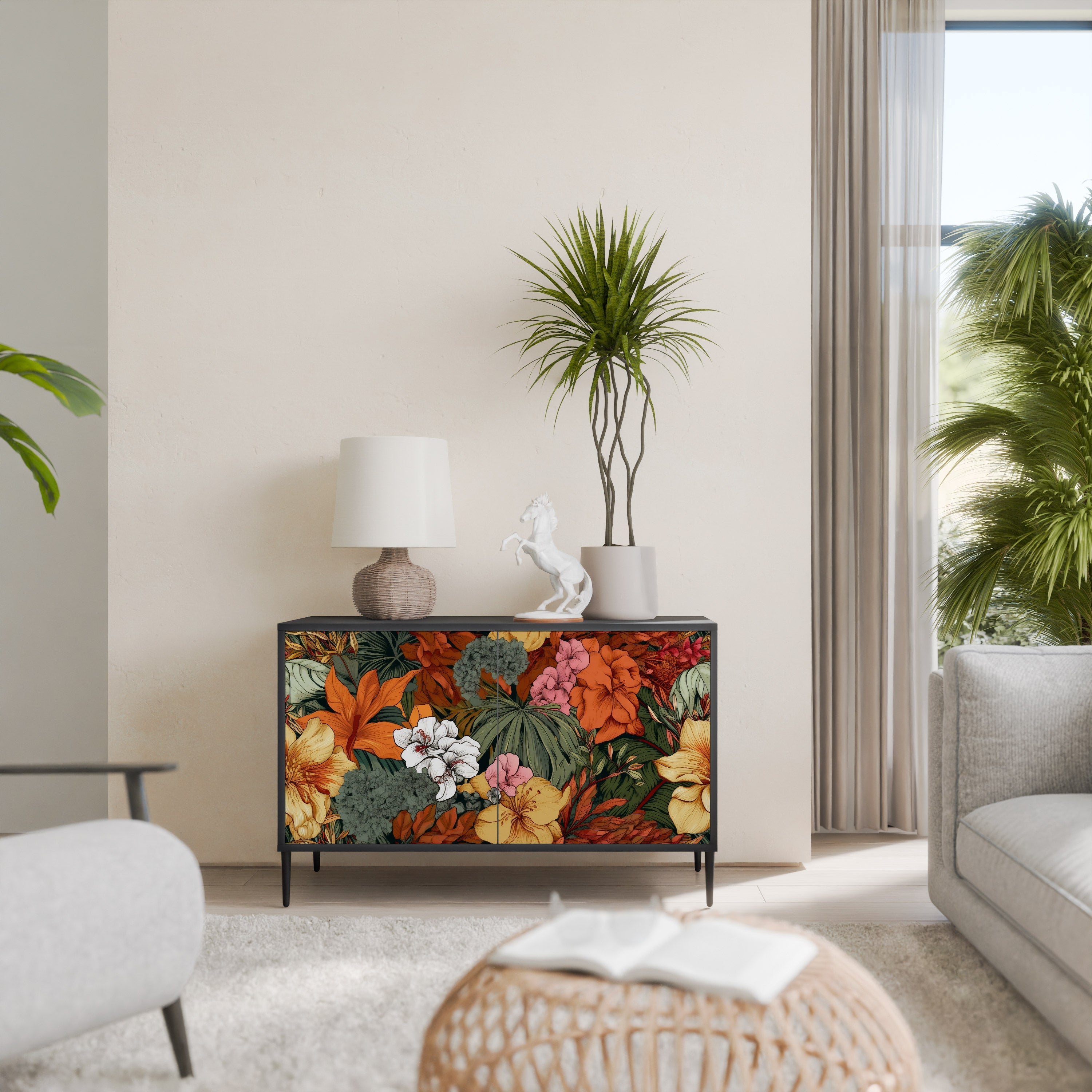 Μπουφές RADIANT FLORA με 2 πόρτες σε μαύρο φινίρισμα