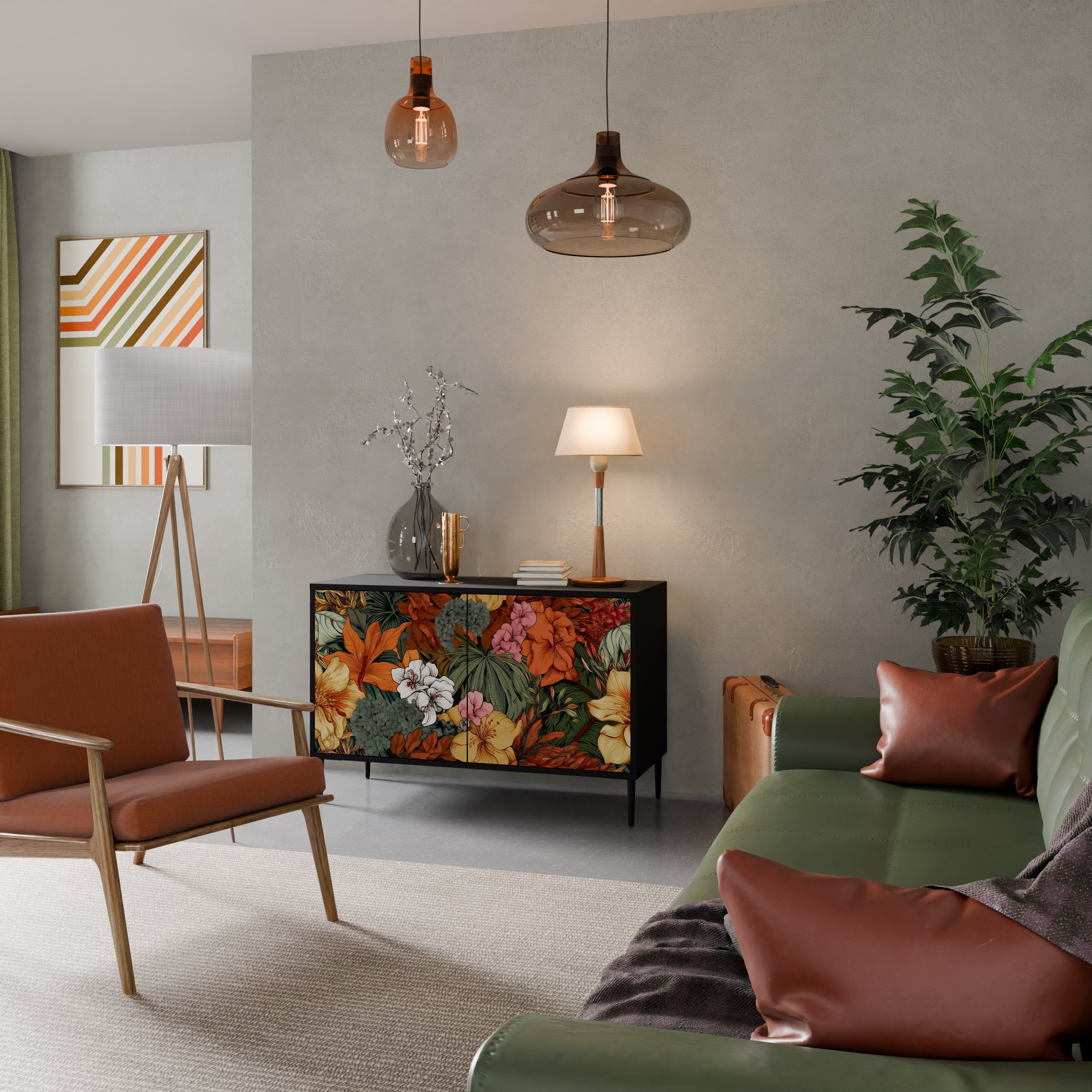 Μπουφές RADIANT FLORA με 2 πόρτες σε μαύρο φινίρισμα