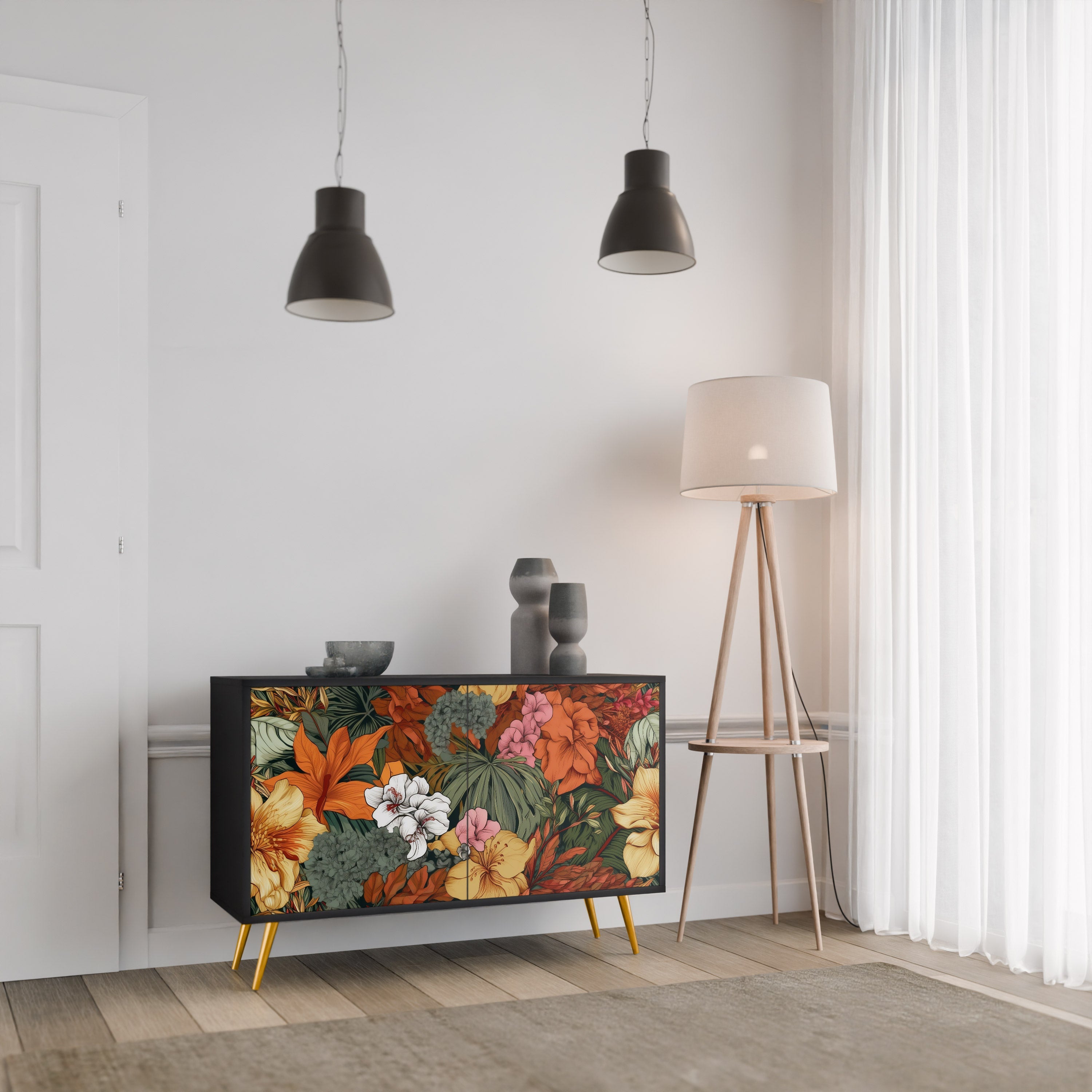 Μπουφές RADIANT FLORA με 2 πόρτες σε μαύρο φινίρισμα