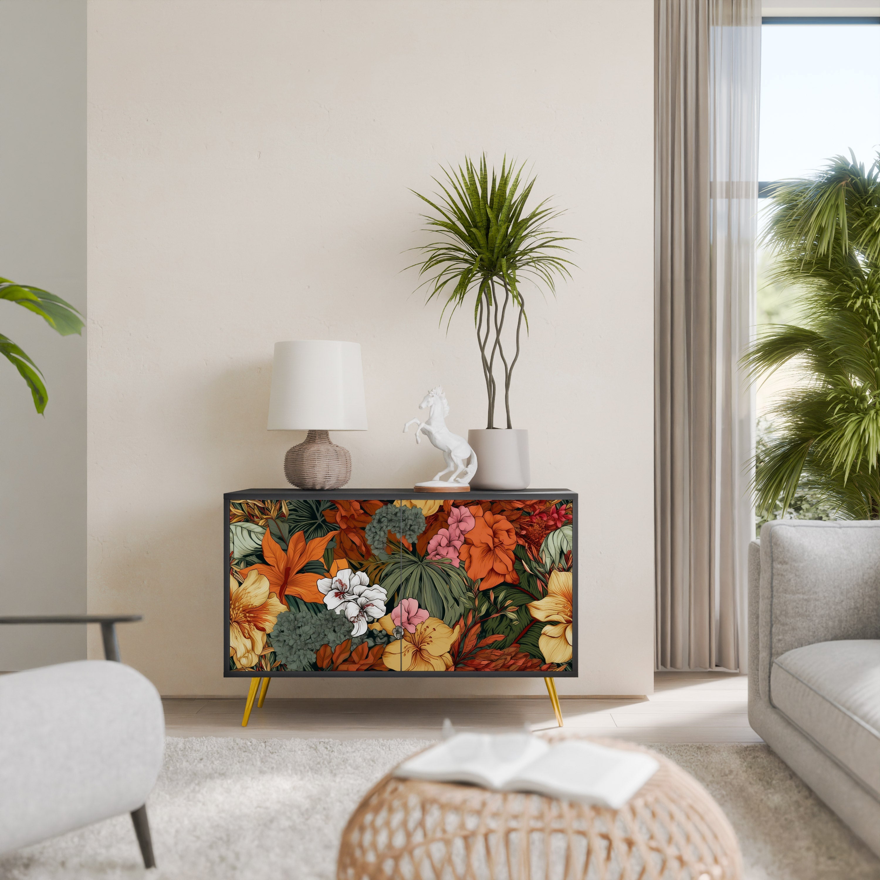 Μπουφές RADIANT FLORA με 2 πόρτες σε μαύρο φινίρισμα