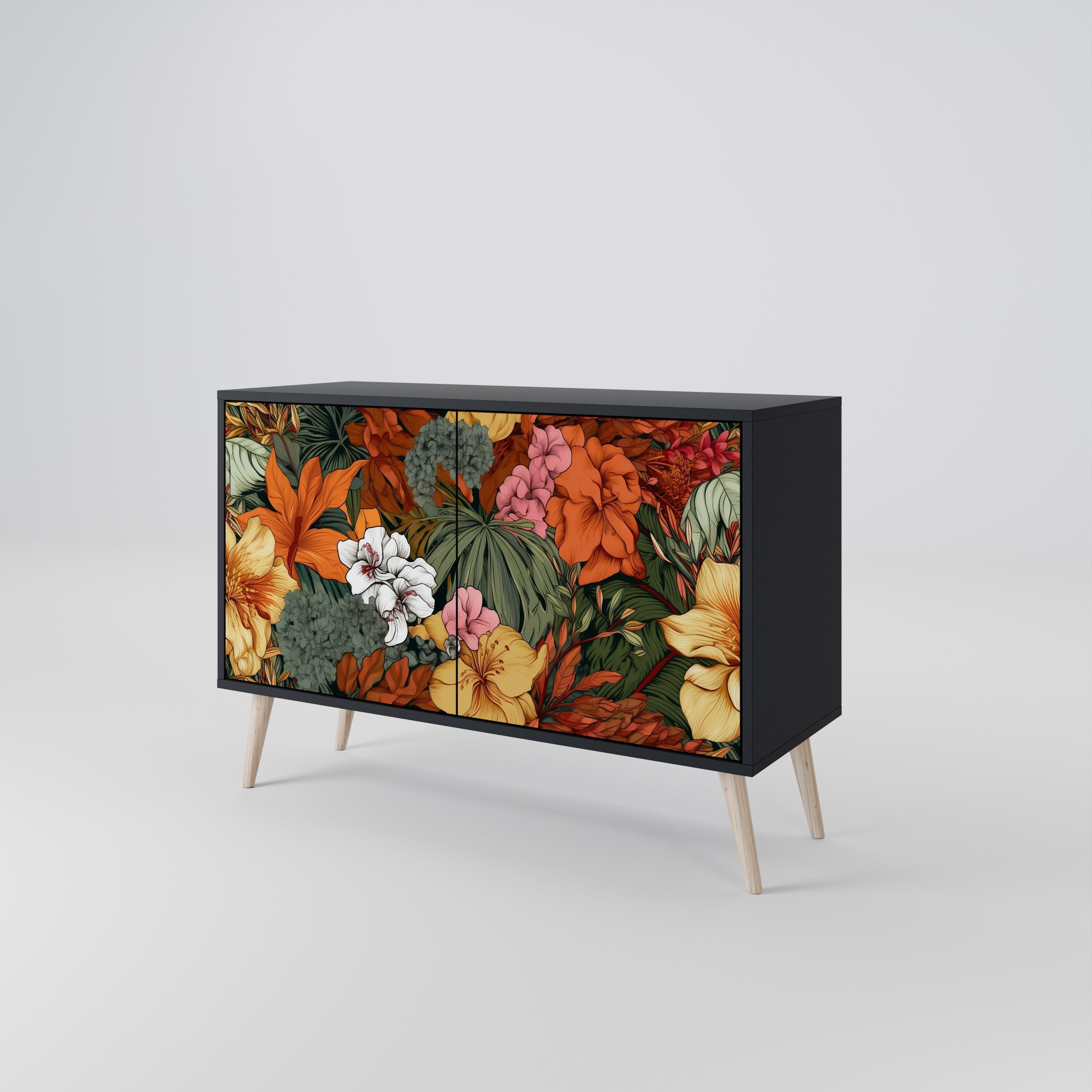 Μπουφές RADIANT FLORA με 2 πόρτες σε μαύρο φινίρισμα